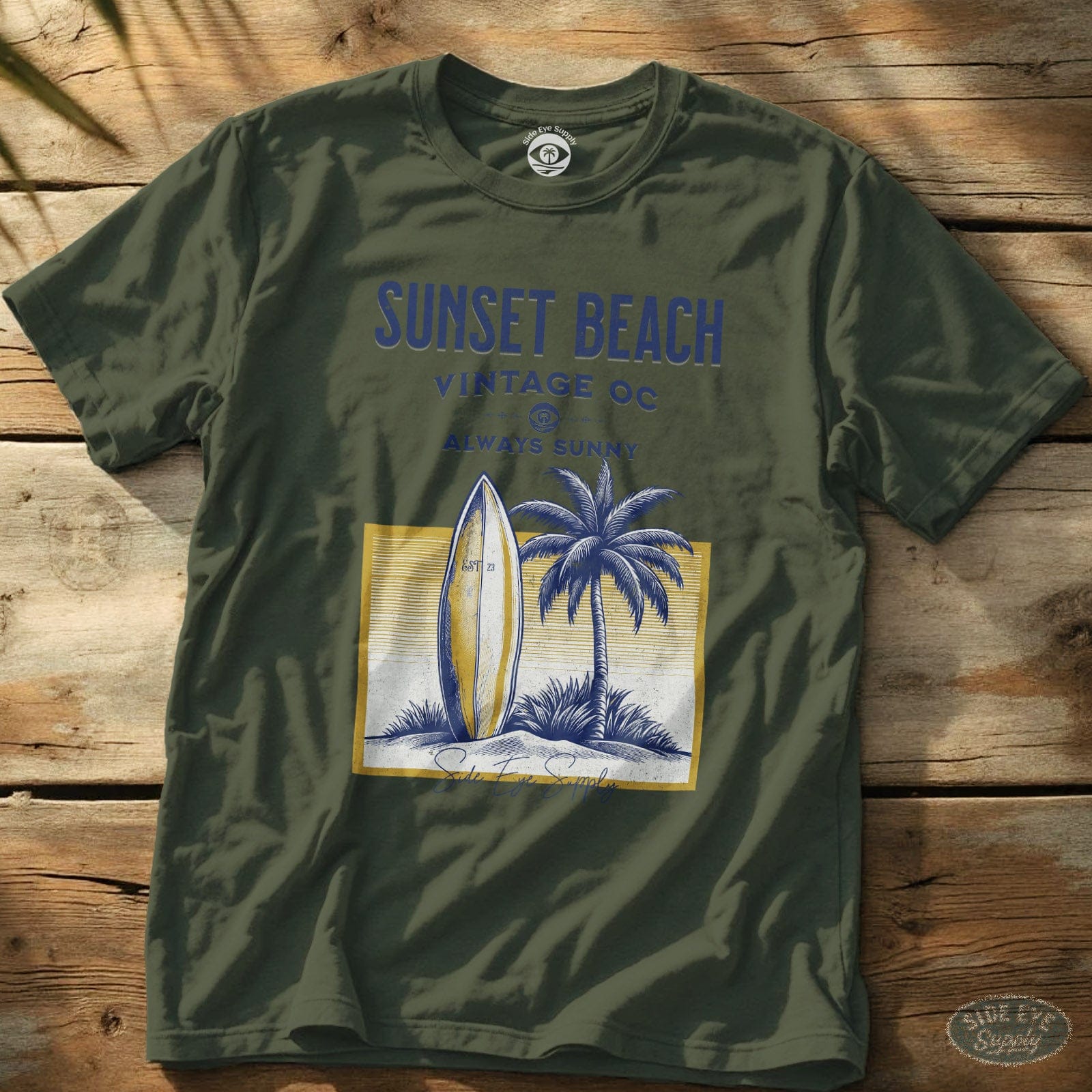 Sunset Beach - Always Sunny Tee (Sea Gold Edition) Military Green / S - by Side Eye Supply - Surf Beach Life Apparel
