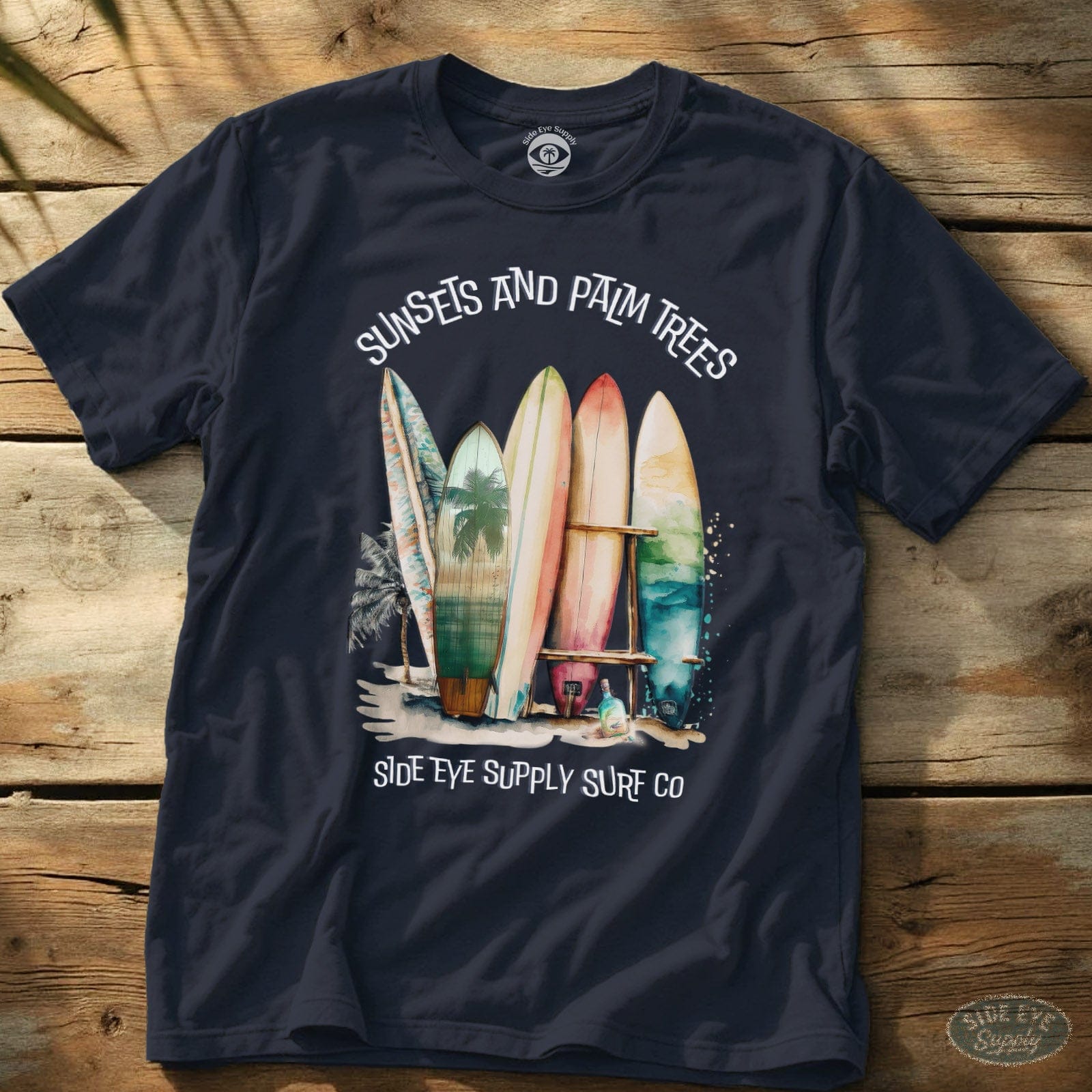 Sunsets and Palm Trees Tee Navy / S - by Side Eye Supply - Surf Beach Life Apparel