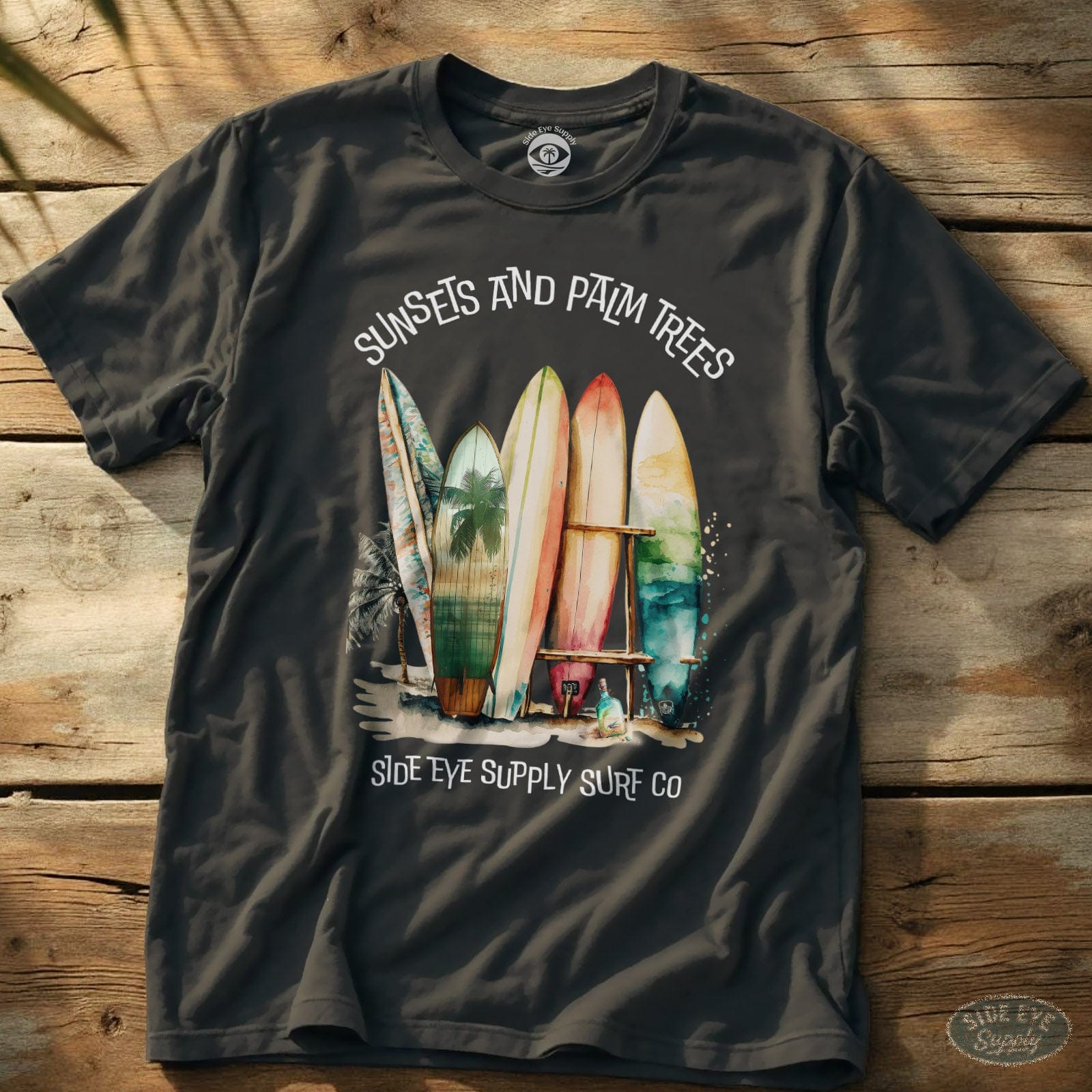 Sunsets and Palm Trees Tee Charcoal / S - by Side Eye Supply - Surf Beach Life Apparel