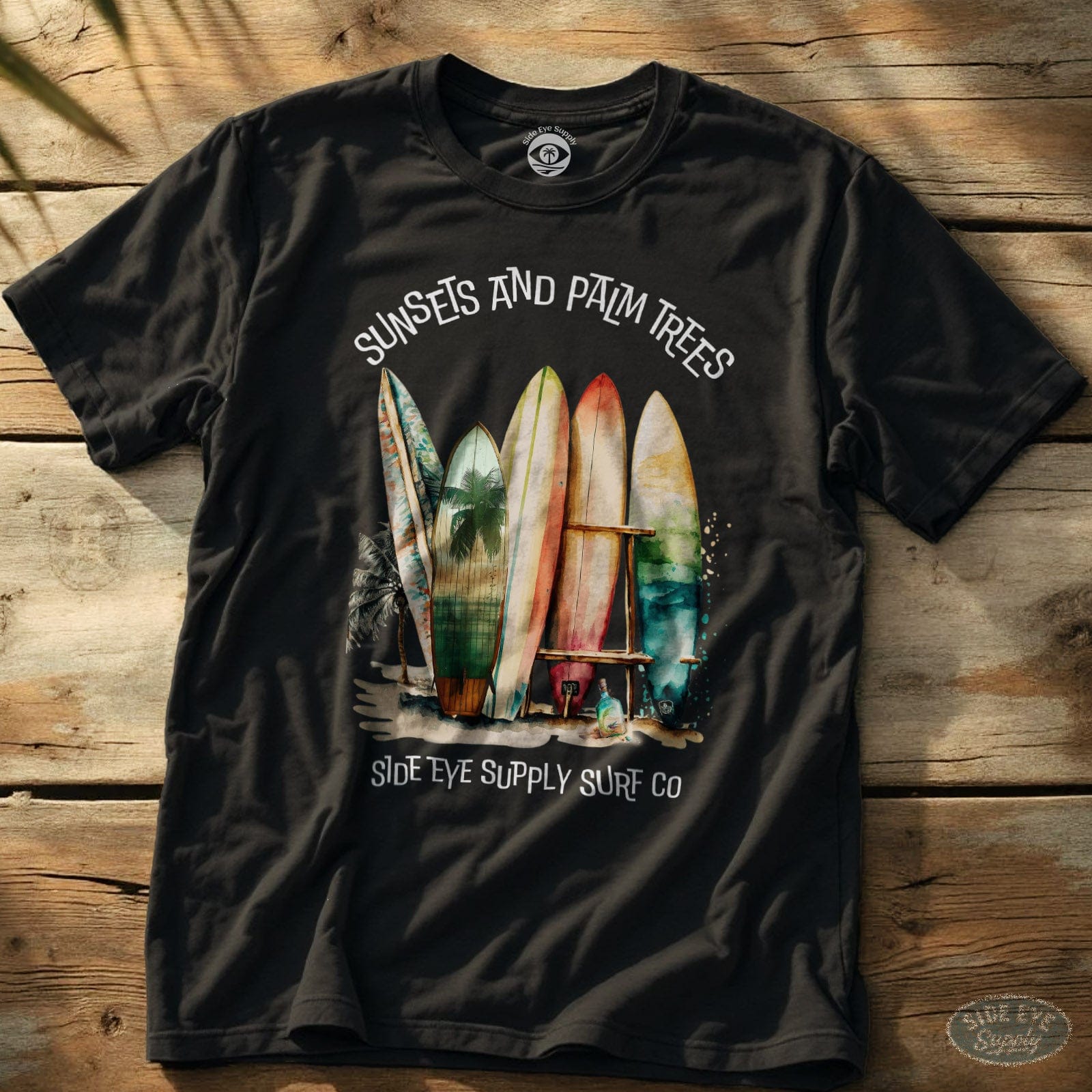 Sunsets and Palm Trees Tee Black / S - by Side Eye Supply - Surf Beach Life Apparel