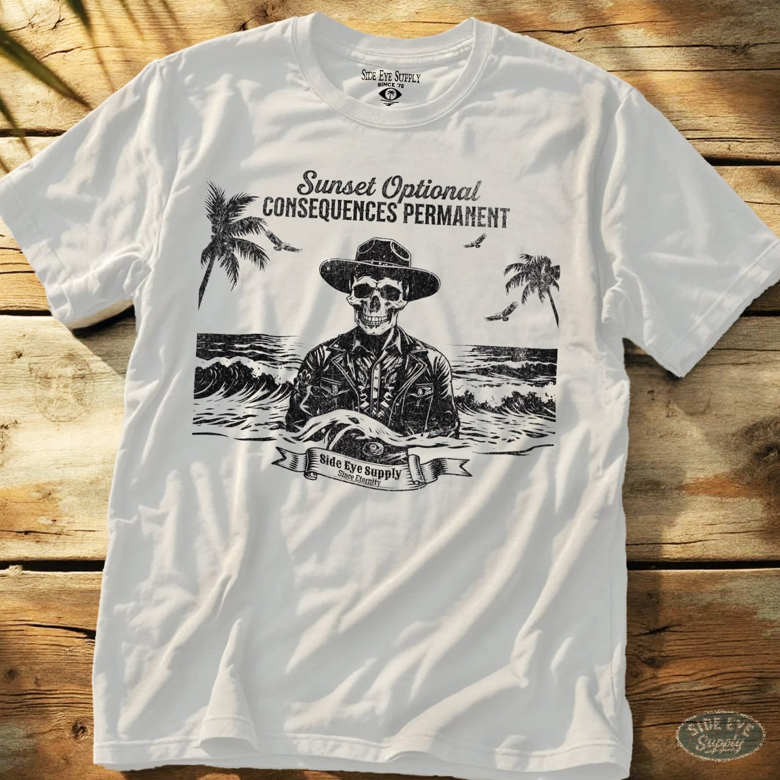 Sunsets Optional Tee White / S - by Side Eye Supply - Surf Beach Life Apparel