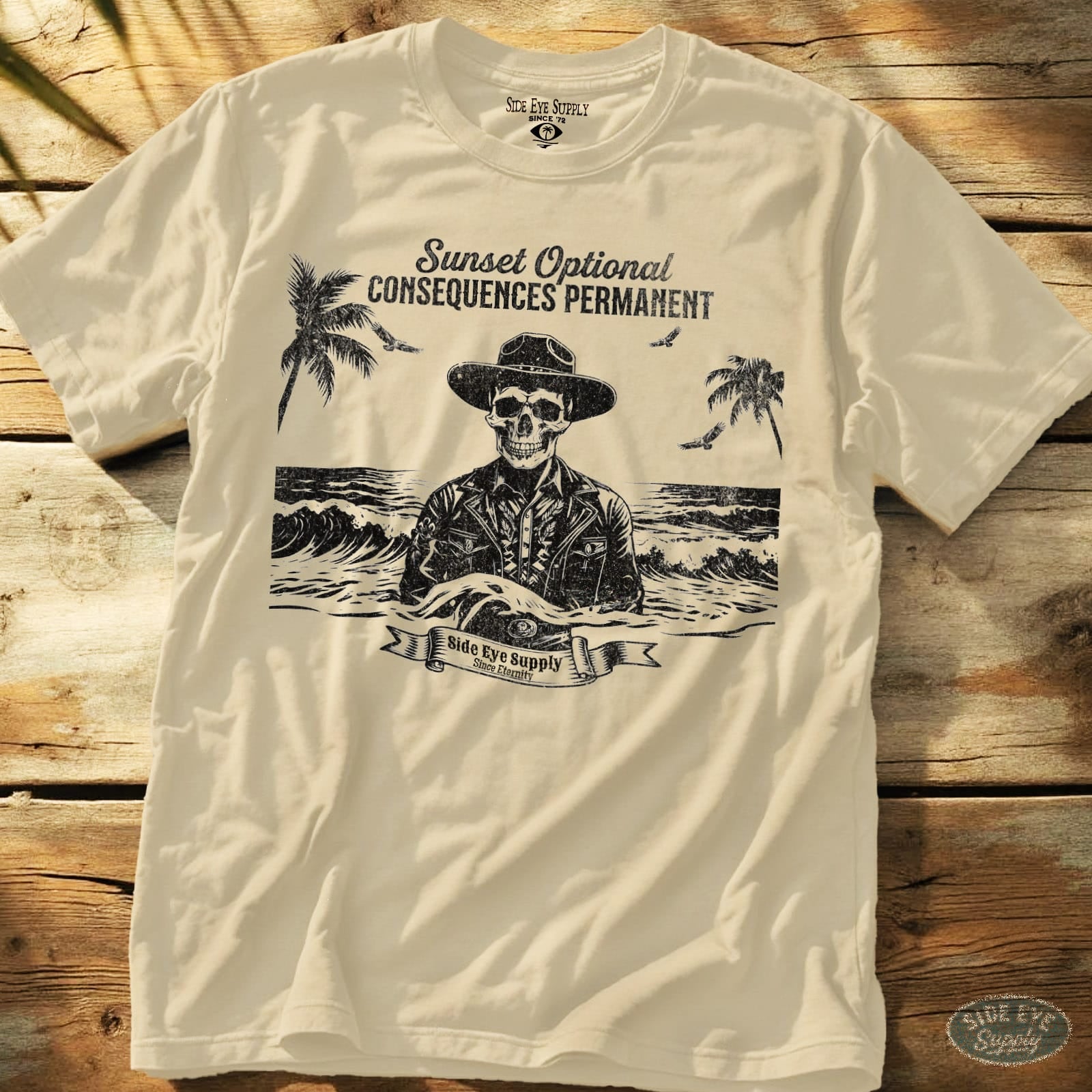 Sunsets Optional Tee Natural / S - by Side Eye Supply - Surf Beach Life Apparel