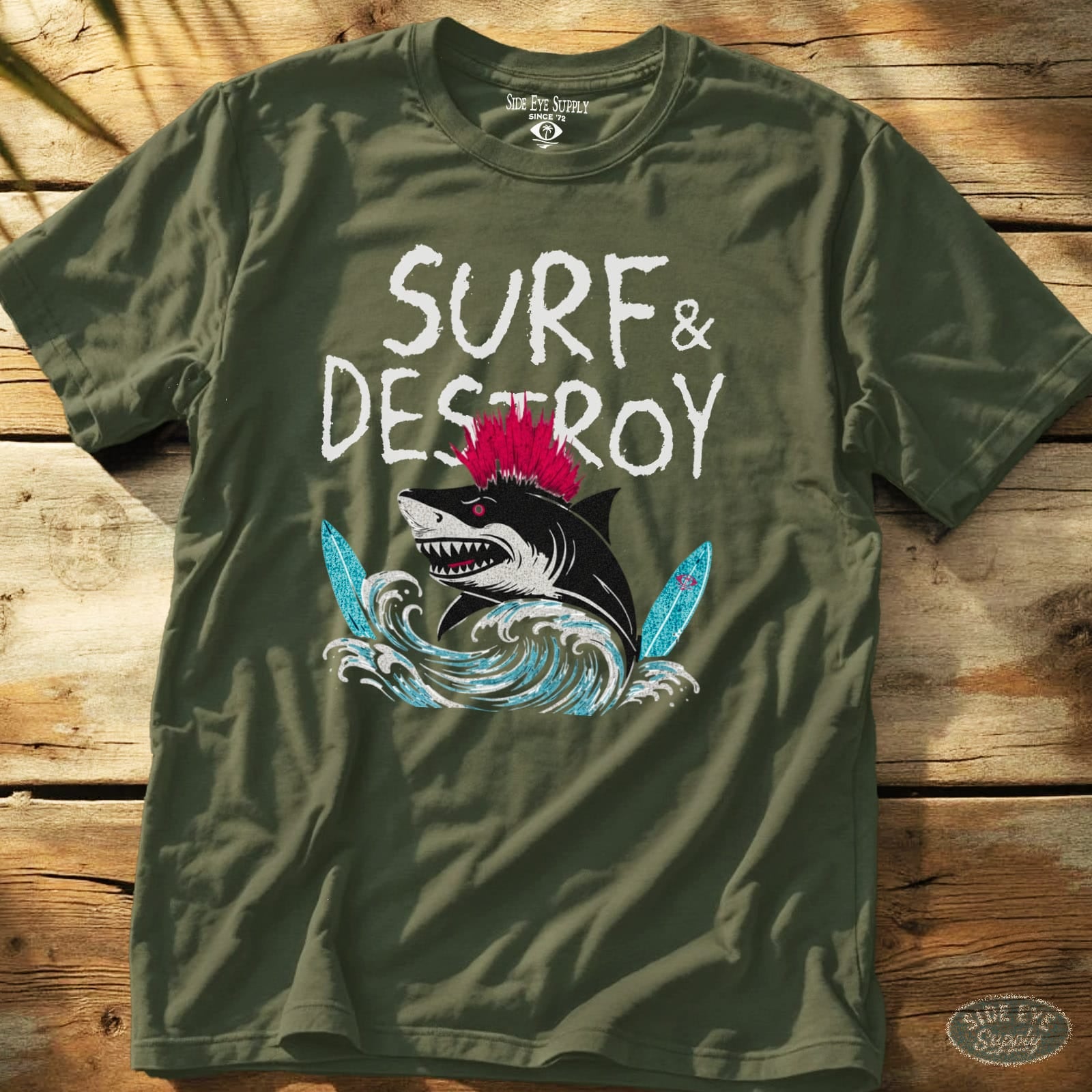 Surf and Destroy Tee Military Green / S - by Side Eye Supply - Surf Beach Life Apparel
