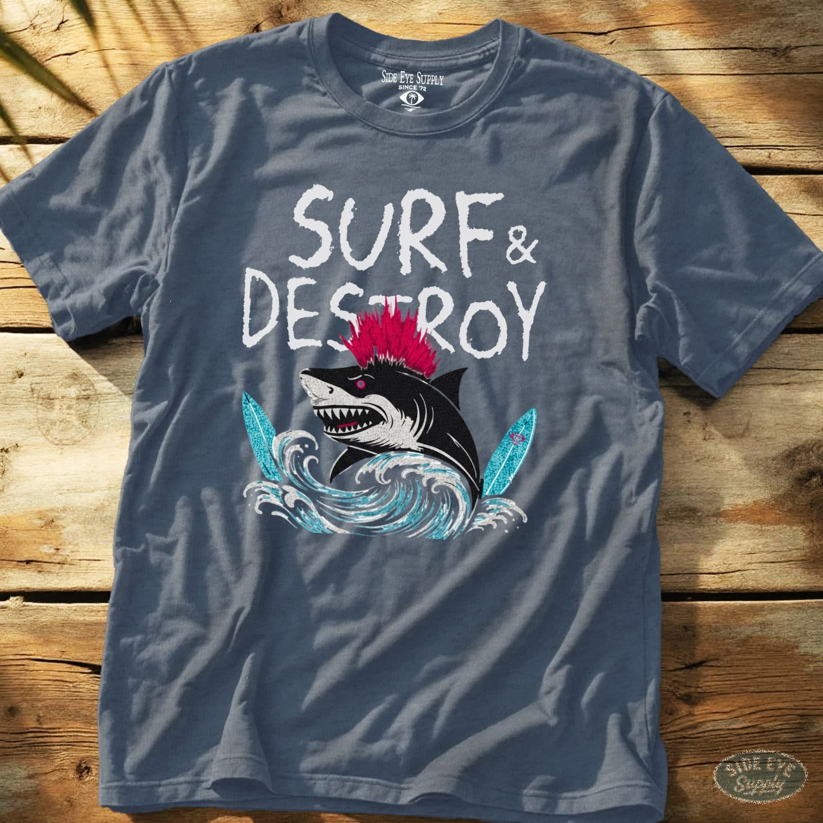 Surf and Destroy Tee Heather Indigo / S - by Side Eye Supply - Surf Beach Life Apparel
