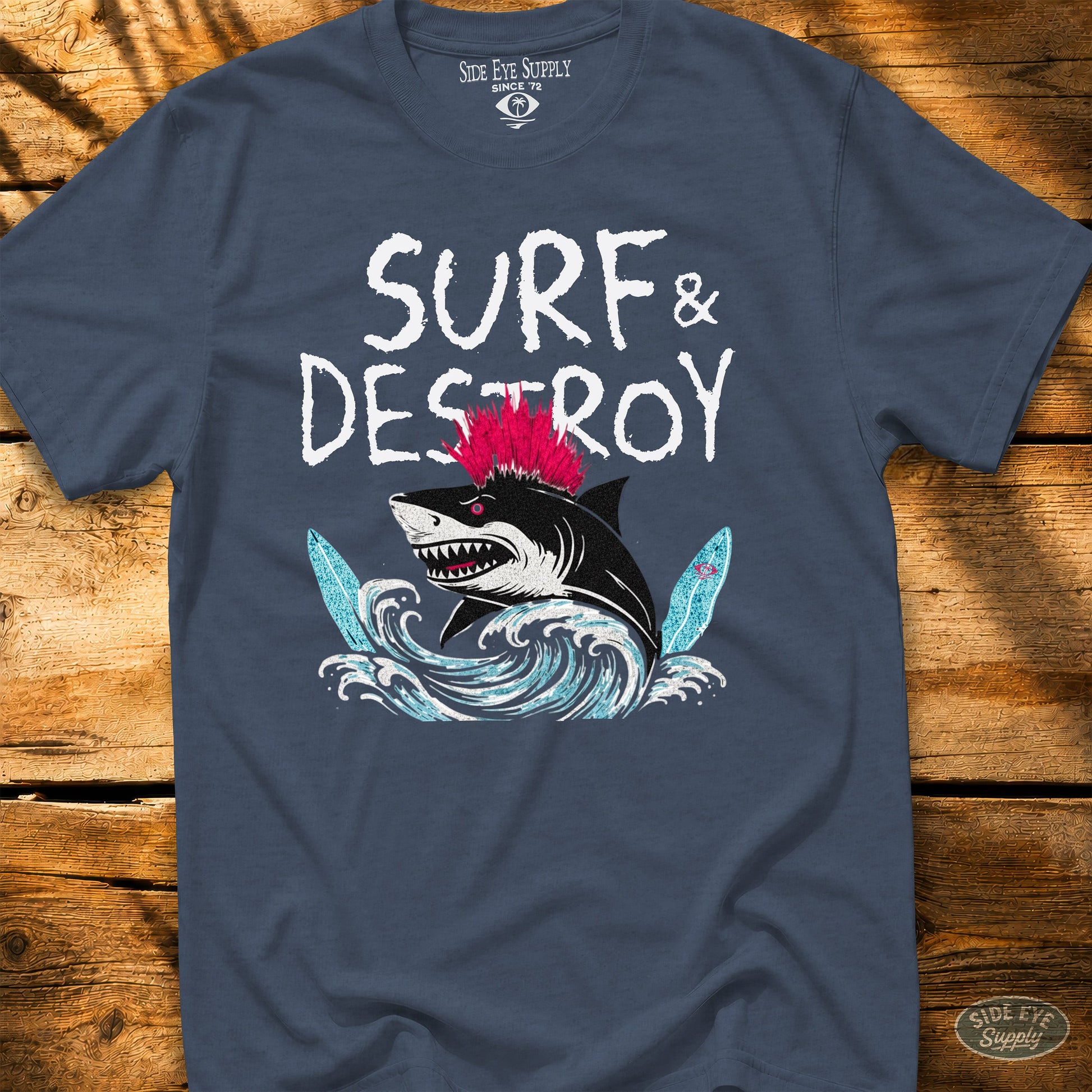 Surf and Destroy Tee Heather Indigo / S - by Side Eye Supply - Surf Beach Life Apparel