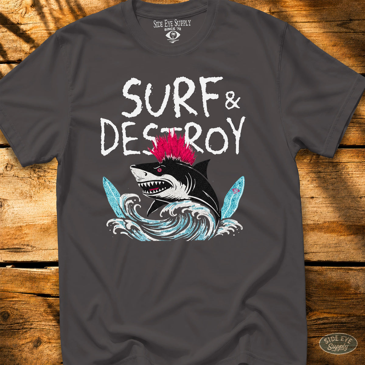 Surf and Destroy Tee Charcoal / S - by Side Eye Supply - Surf Beach Life Apparel