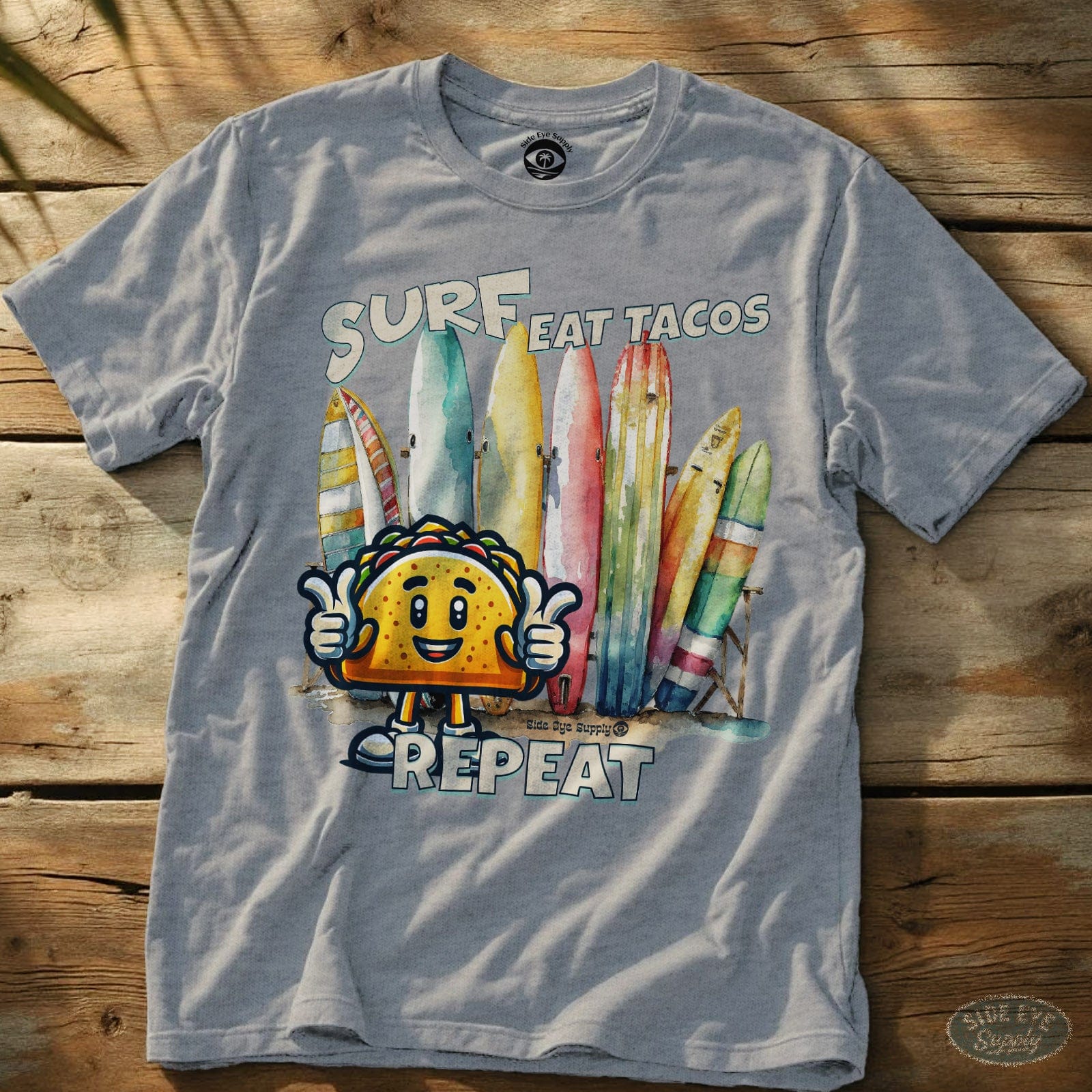 Surf Eat Tacos Repeat Tee Sport Grey / S - by Side Eye Supply - Surf Beach Life Apparel