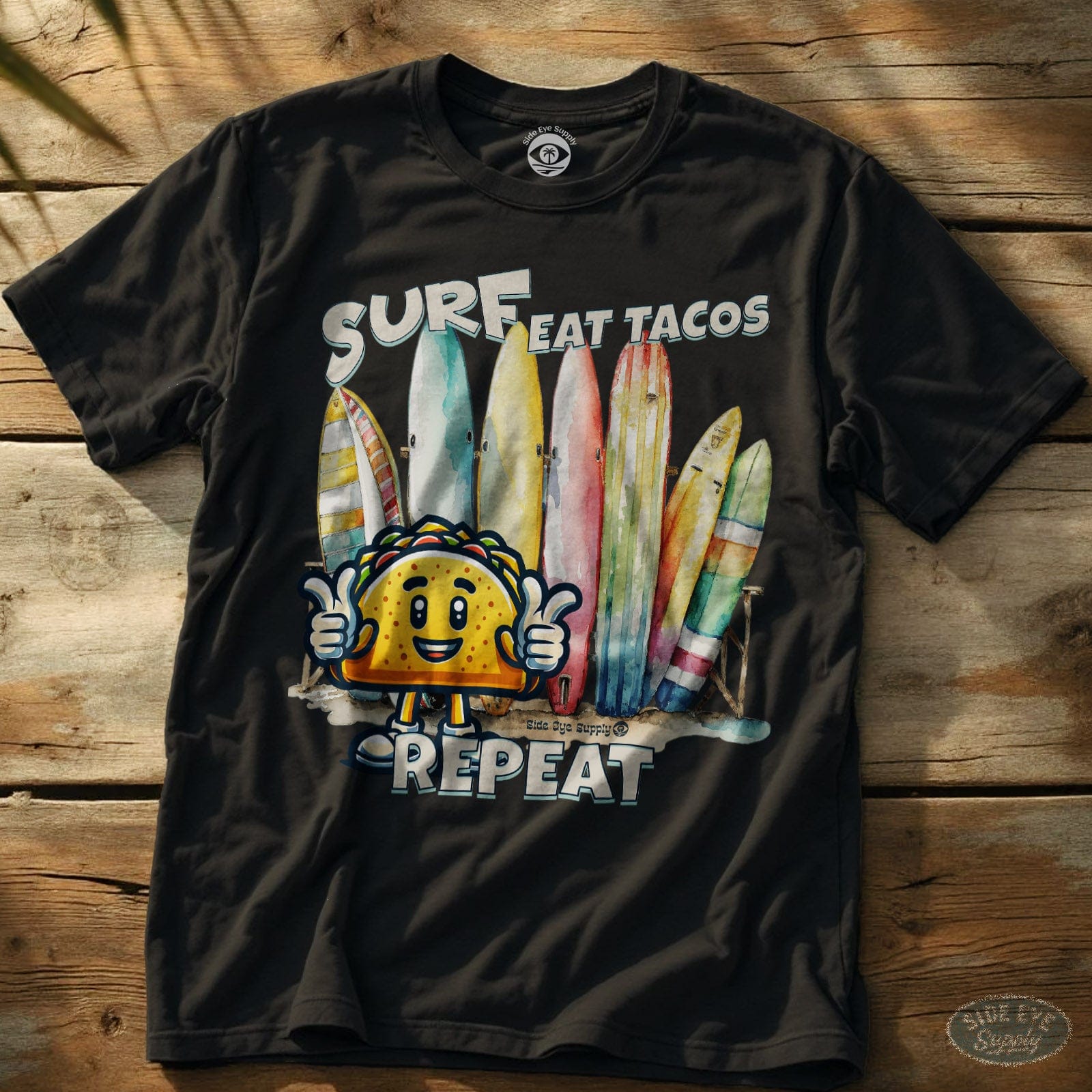 Surf Eat Tacos Repeat Tee Black / S - by Side Eye Supply - Surf Beach Life Apparel