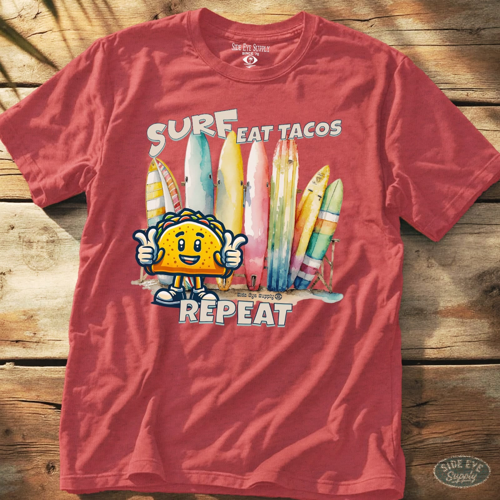 Surf Eat Tacos Repeat Tee Heather Red / S - by Side Eye Supply - Surf Beach Life Apparel