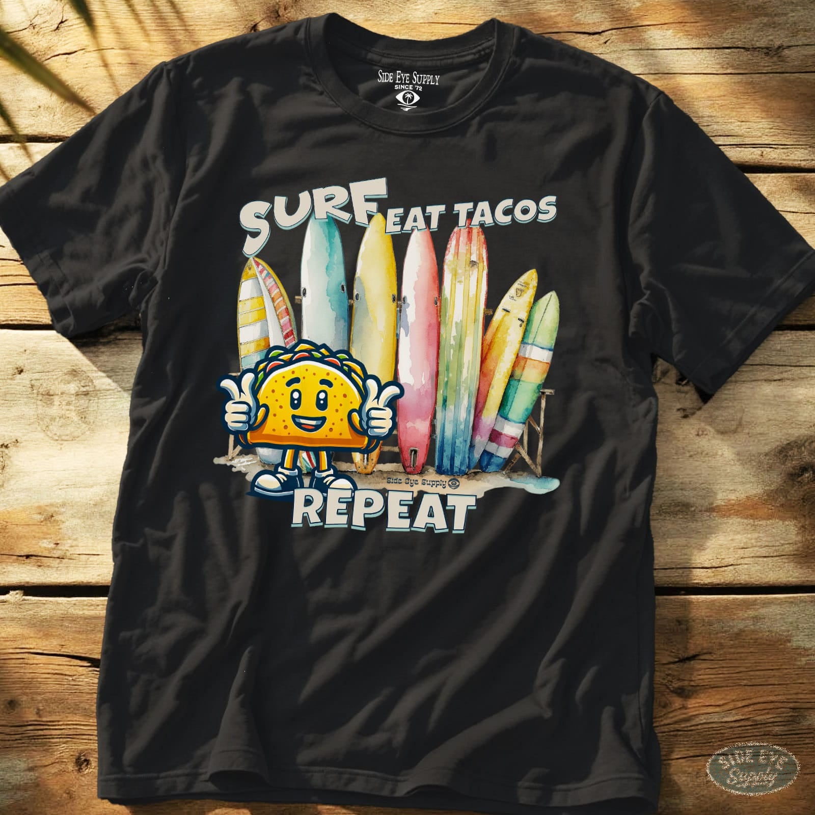 Surf Eat Tacos Repeat Tee Black / S - by Side Eye Supply - Surf Beach Life Apparel