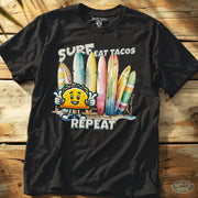 Surf Eat Tacos Repeat Tee Black / S - by Side Eye Supply - Surf Beach Life Apparel