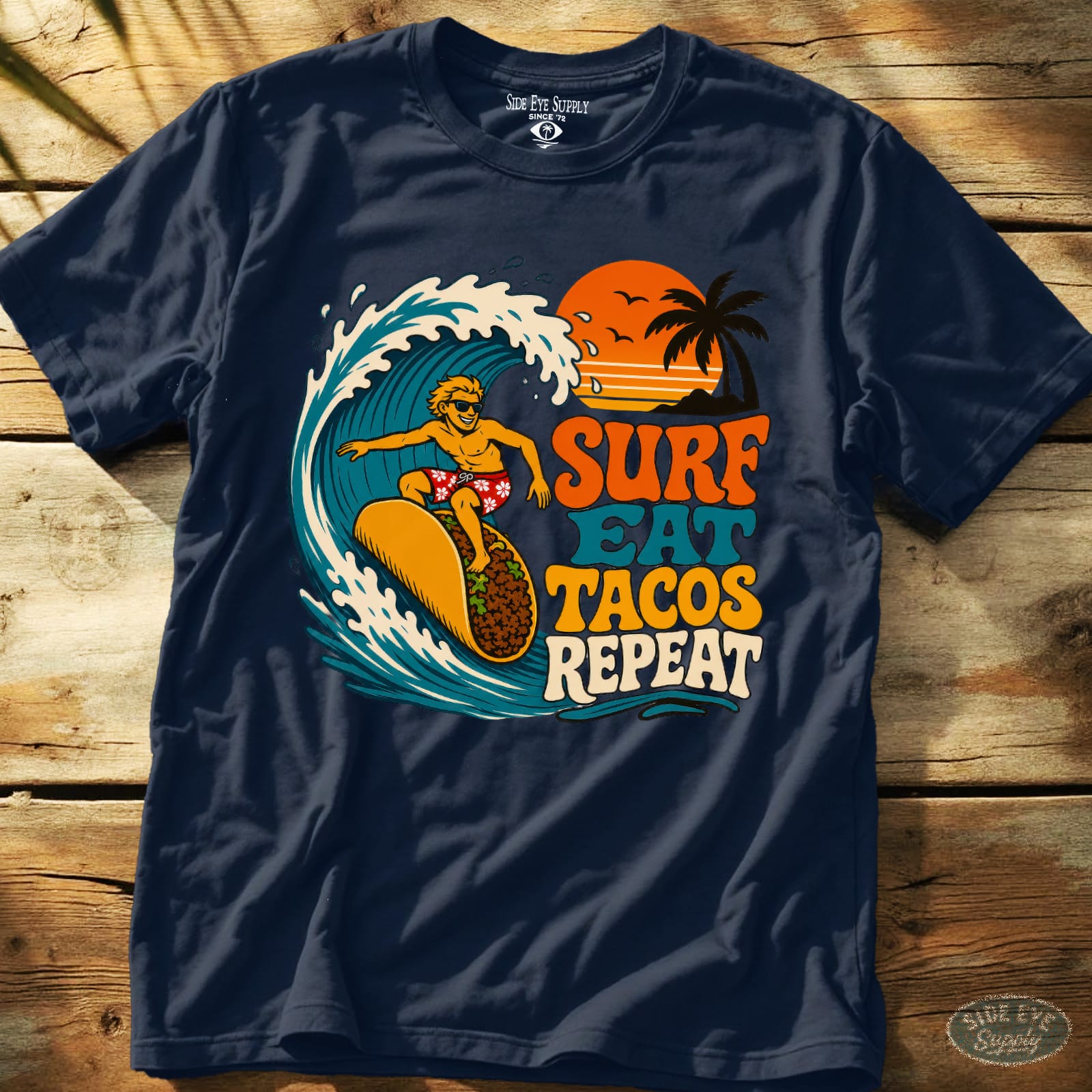 Surf Eat Tacos Repeat Tee Navy / S - by Side Eye Supply - Surf Beach Life Apparel