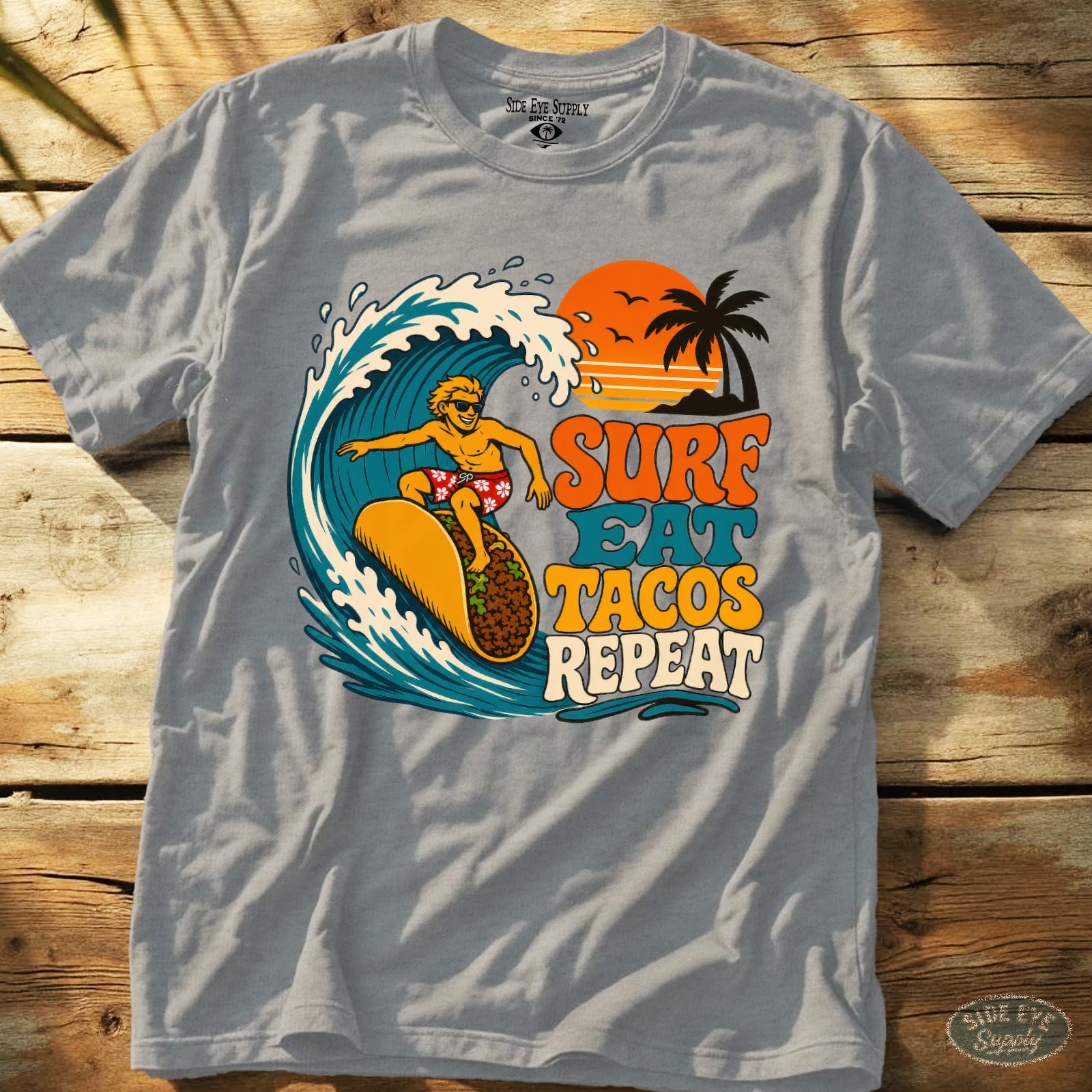 Surf Eat Tacos Repeat Tee Sport Grey / S - by Side Eye Supply - Surf Beach Life Apparel