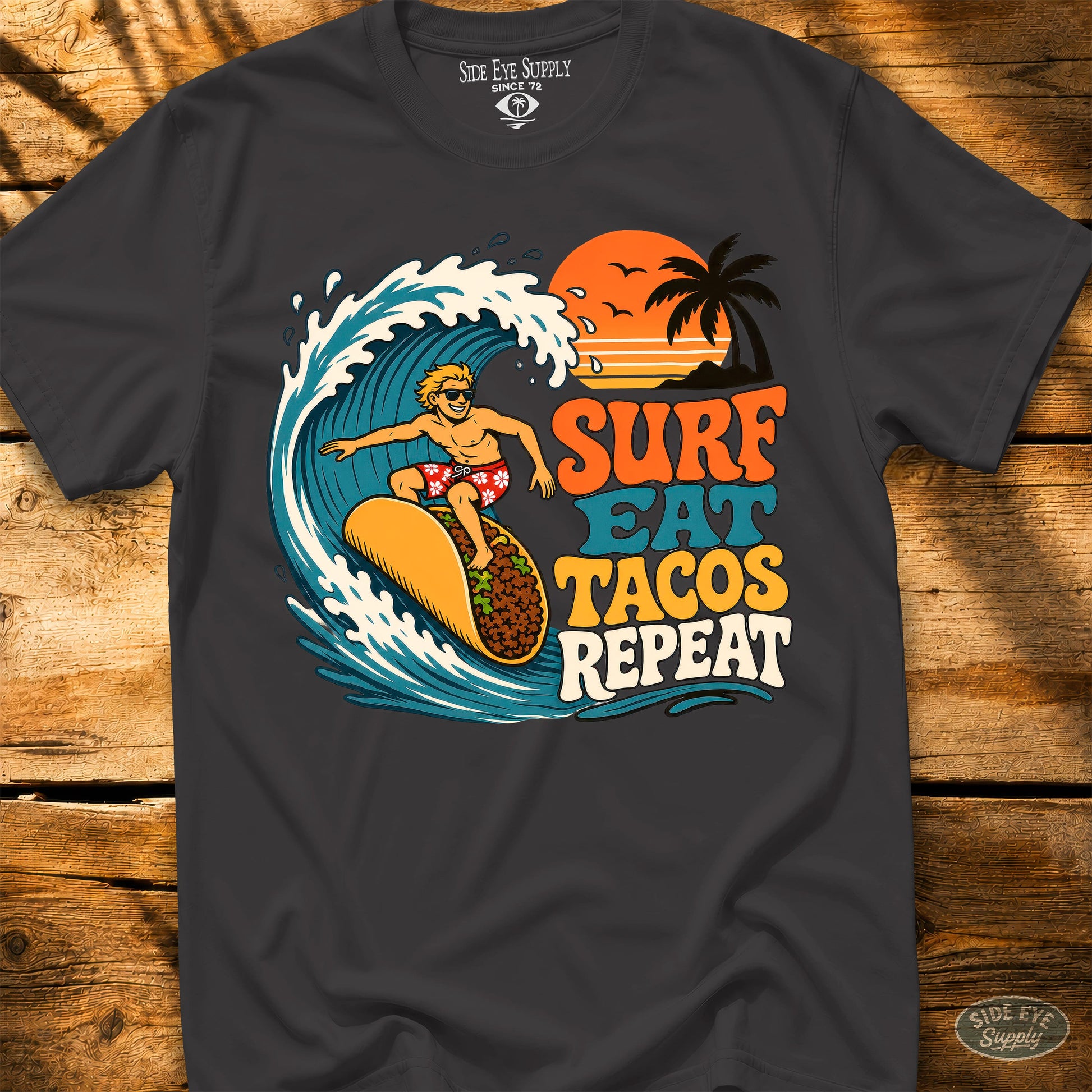 Surf Eat Tacos Repeat Tee Black / S - by Side Eye Supply - Surf Beach Life Apparel