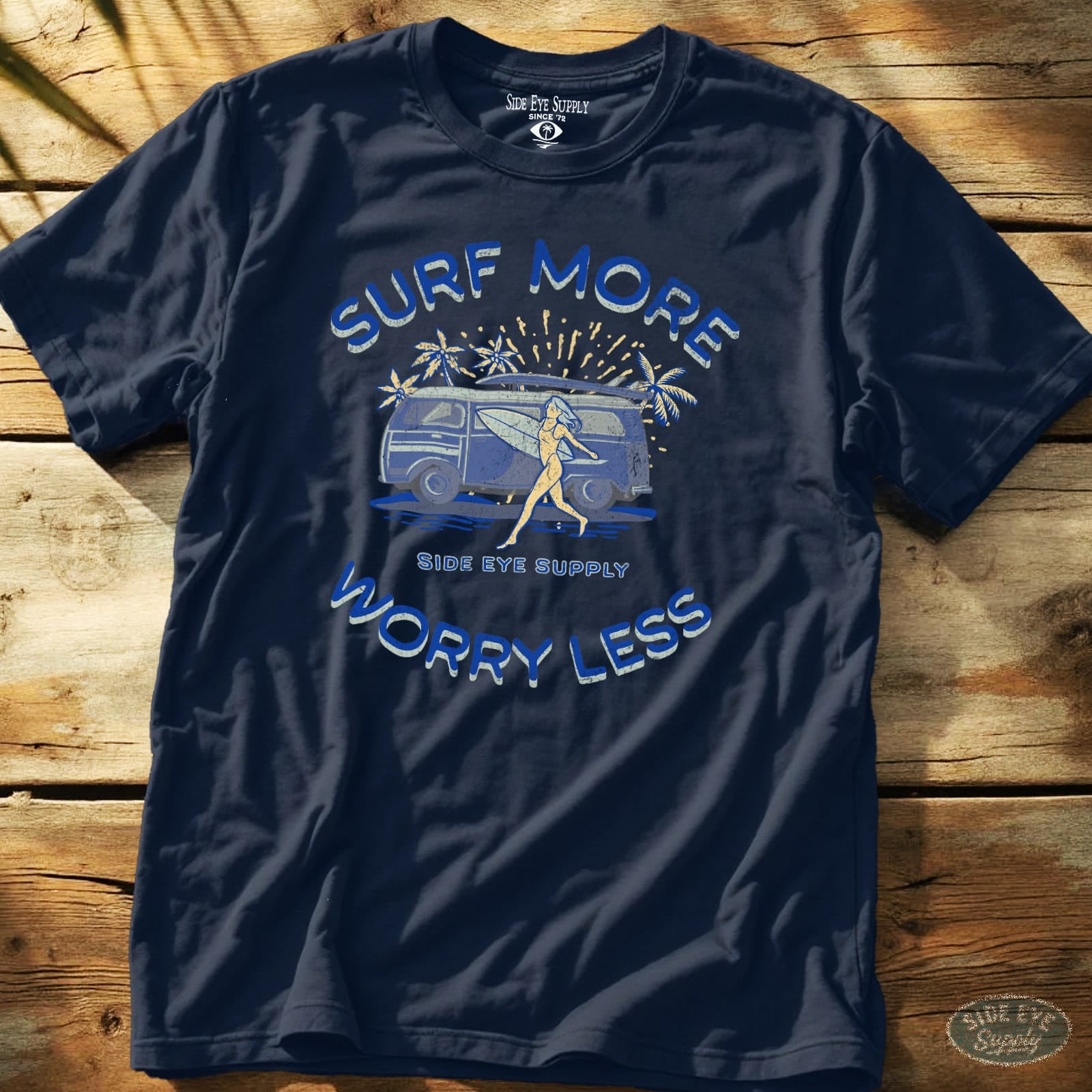 Surf More Worry Less Tee Navy / S - by Side Eye Supply - Surf Beach Life Apparel