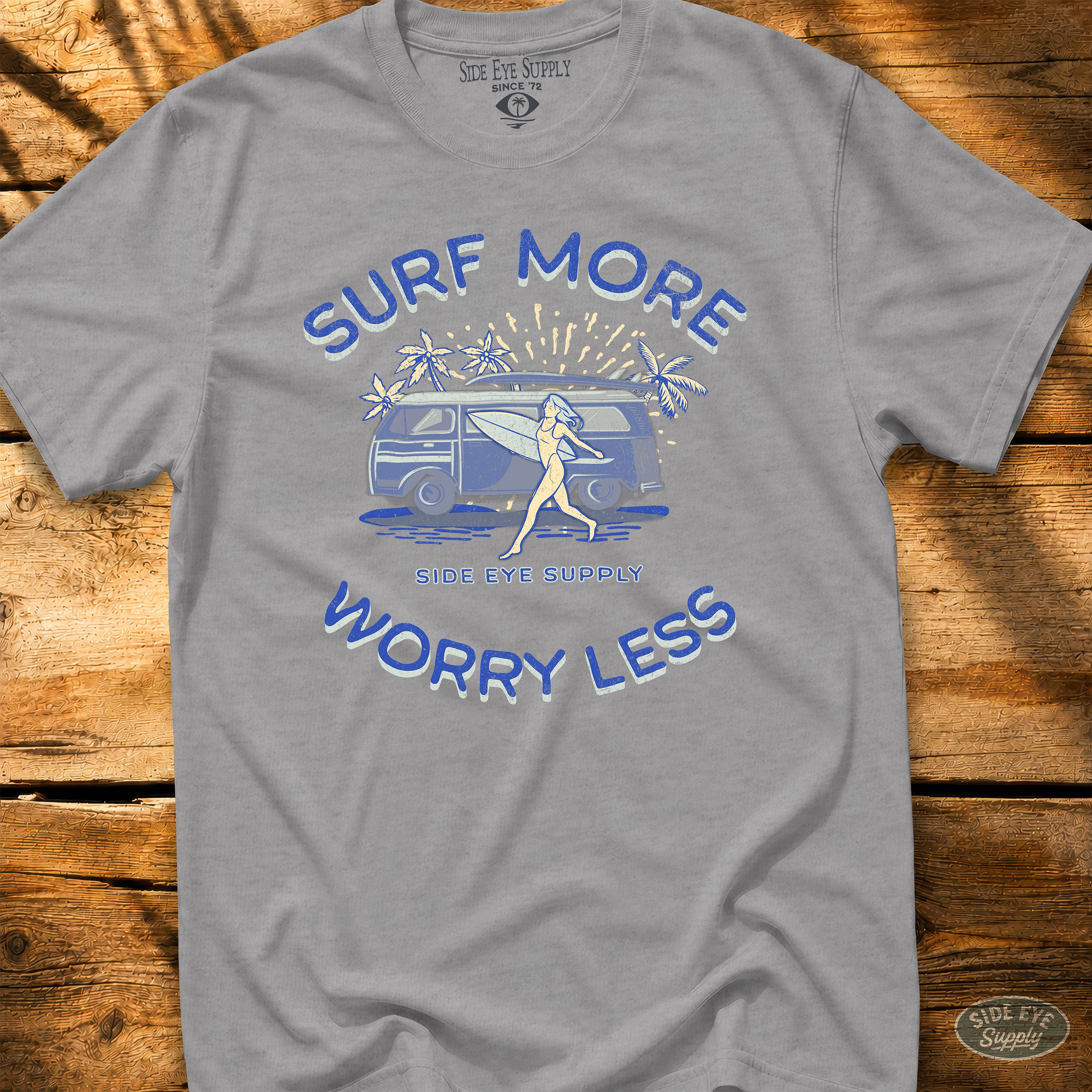 Surf More Worry Less Tee Sport Grey / S - by Side Eye Supply - Surf Beach Life Apparel