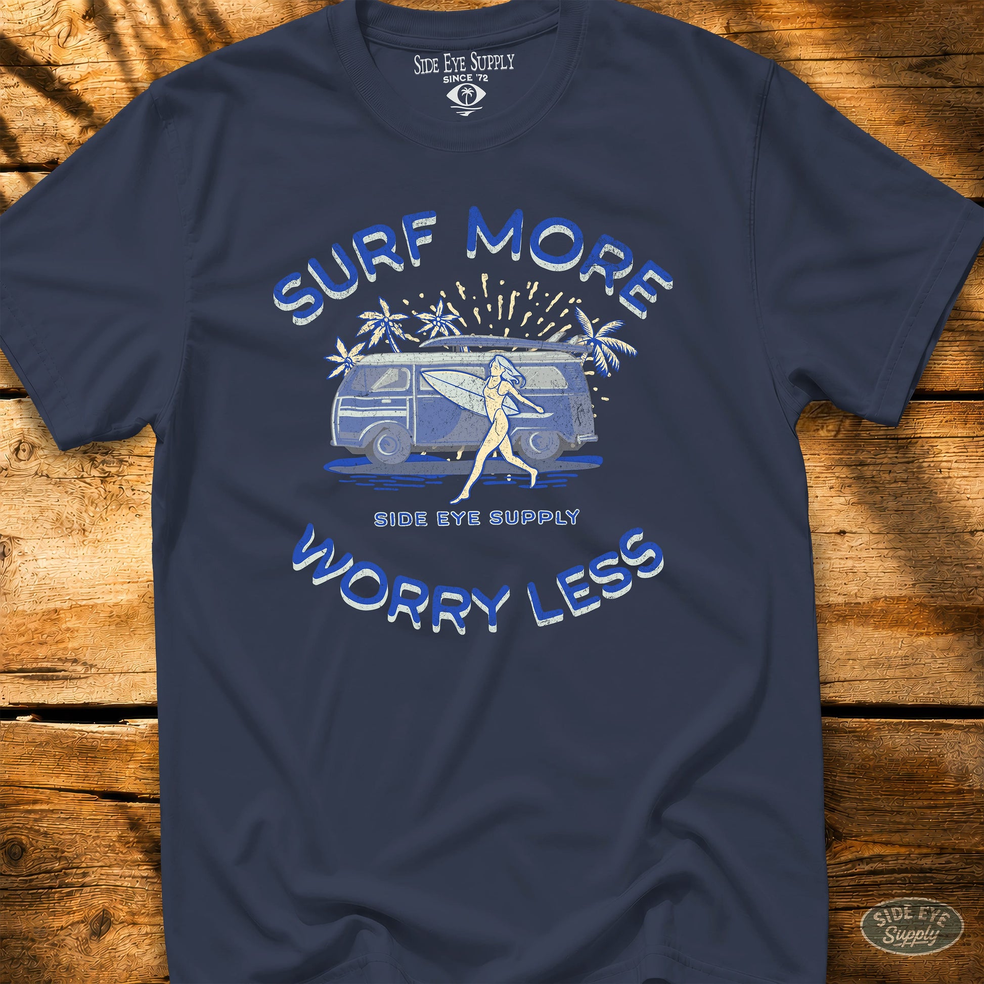Surf More Worry Less Tee Navy / S - by Side Eye Supply - Surf Beach Life Apparel