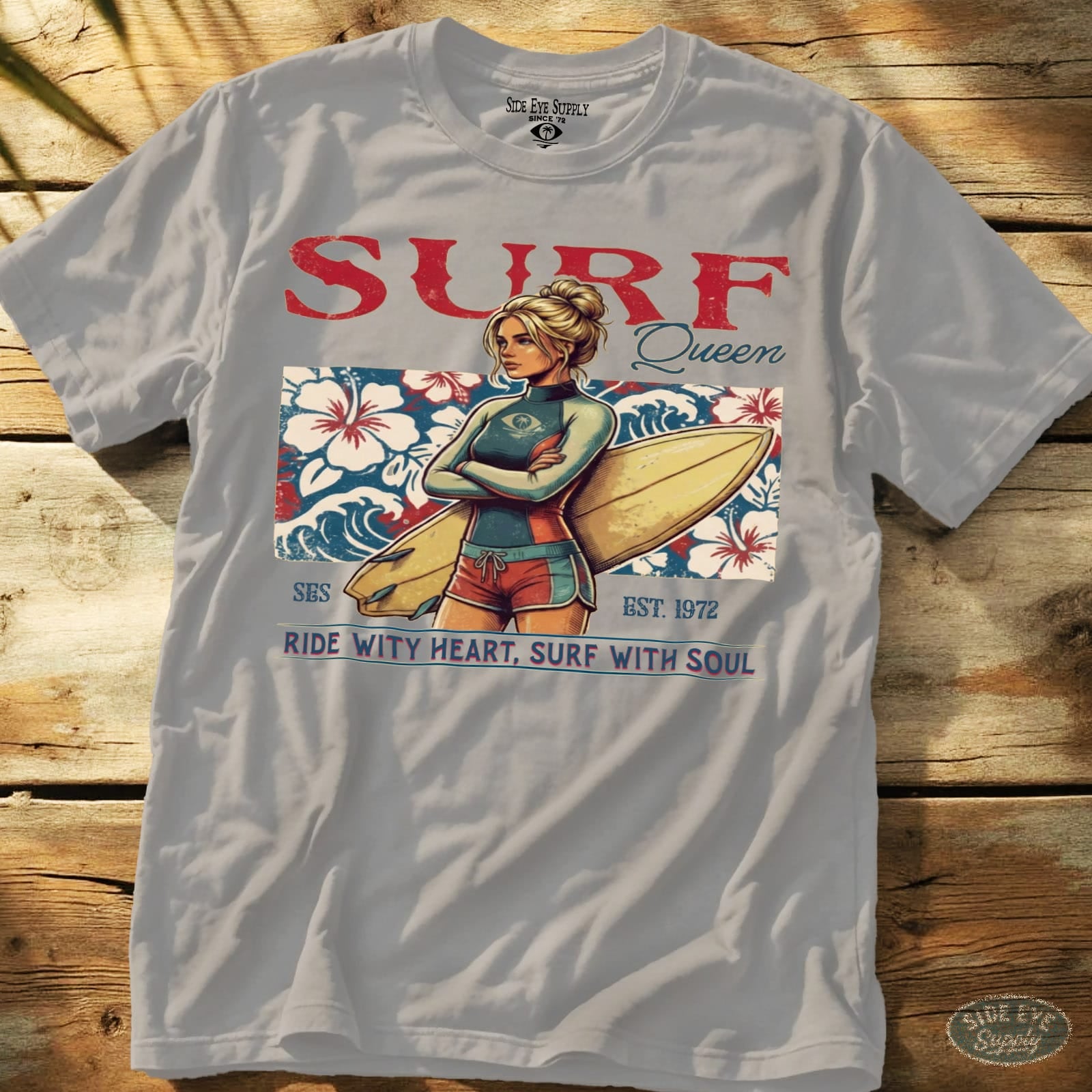 Surf Queen Tee Ice Grey / S - by Side Eye Supply - Surf Beach Life Apparel