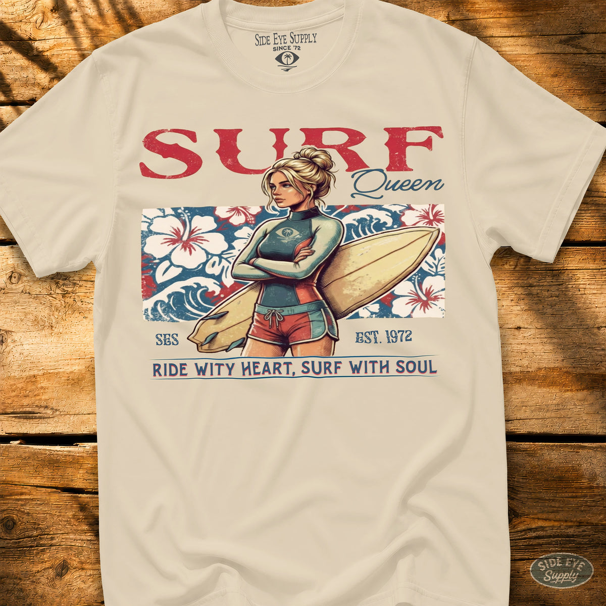 Surf Queen Tee Natural / S - by Side Eye Supply - Surf Beach Life Apparel