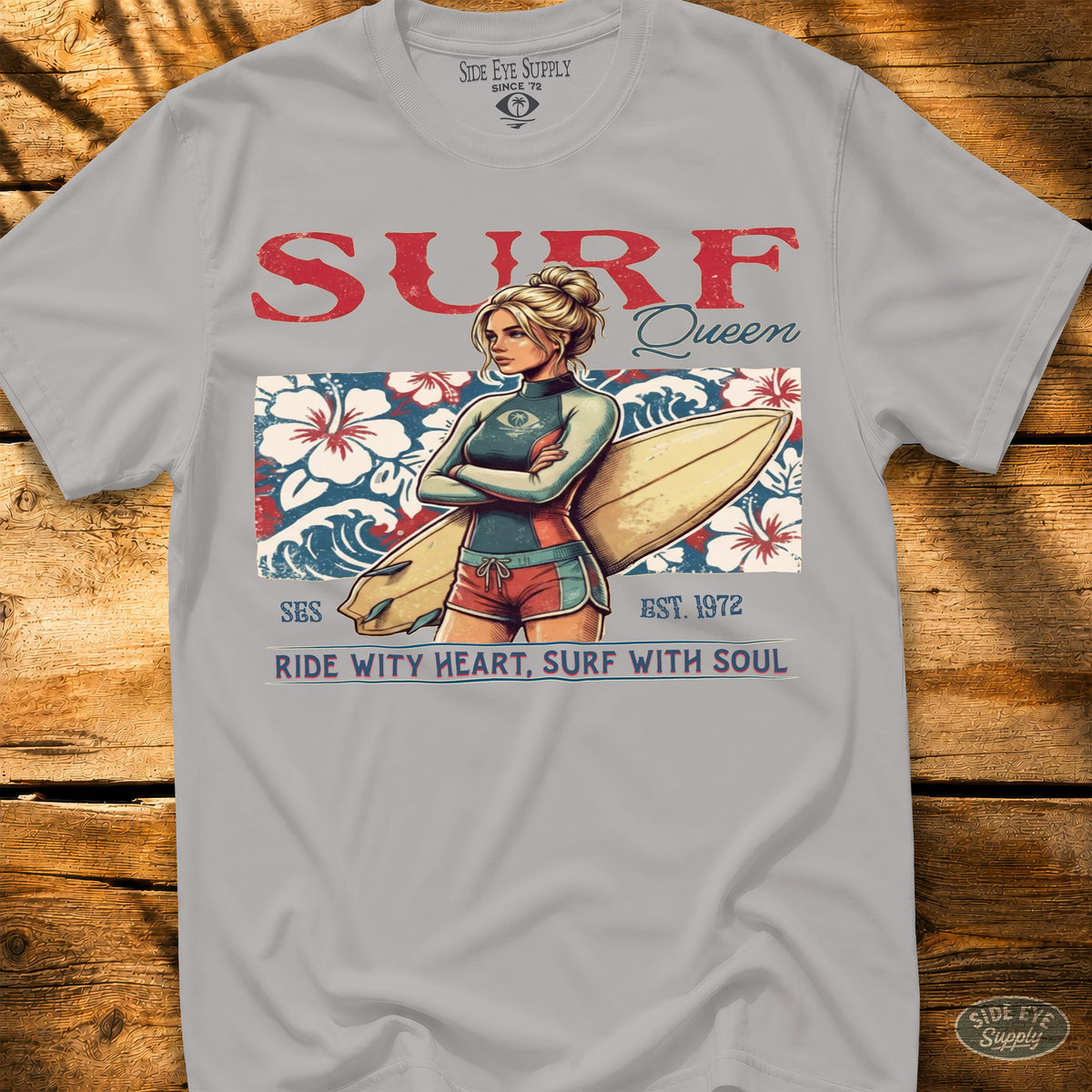 Surf Queen Tee Ice Grey / S - by Side Eye Supply - Surf Beach Life Apparel