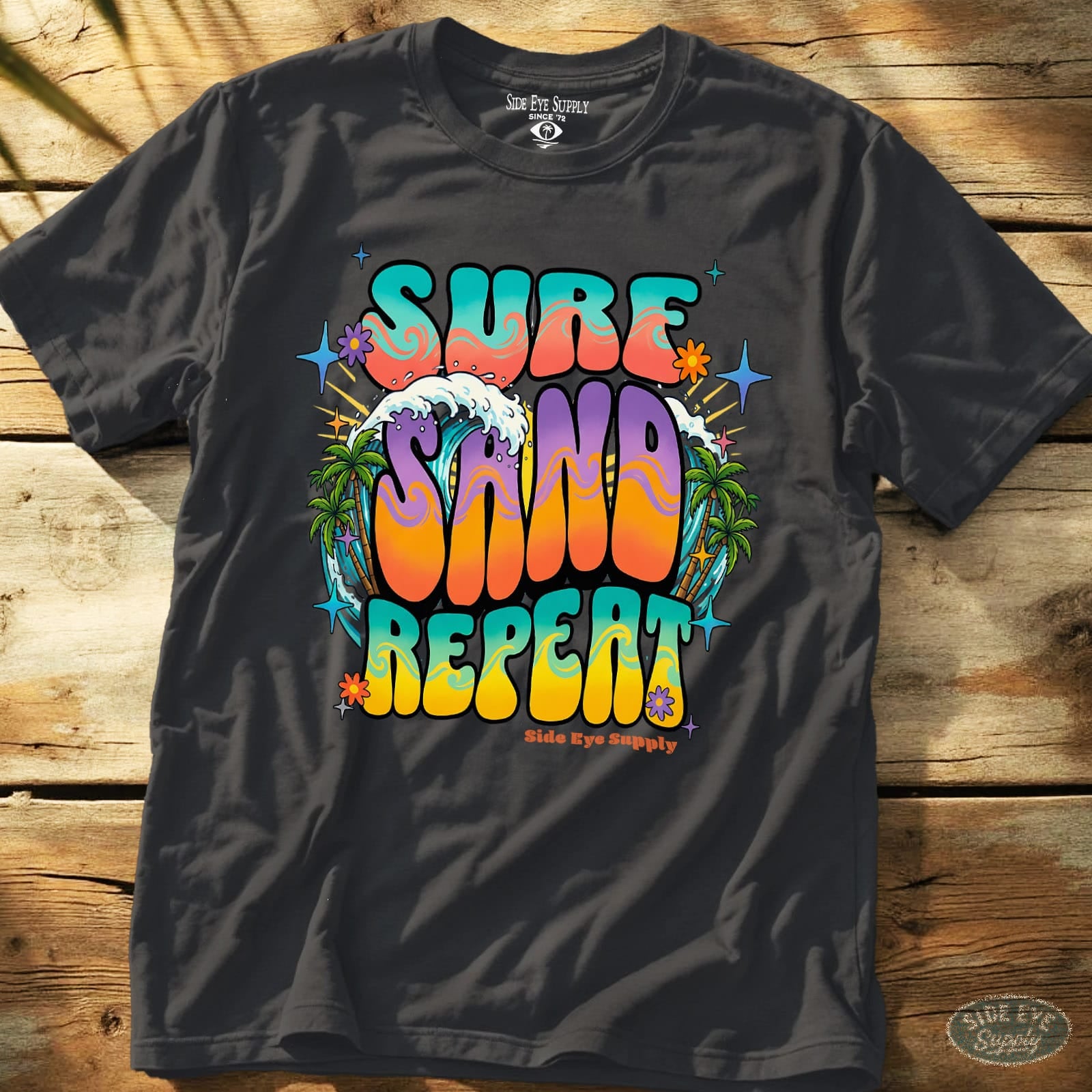 Surf. Sand. Repeat Tee Charcoal / S - by Side Eye Supply - Surf Beach Life Apparel