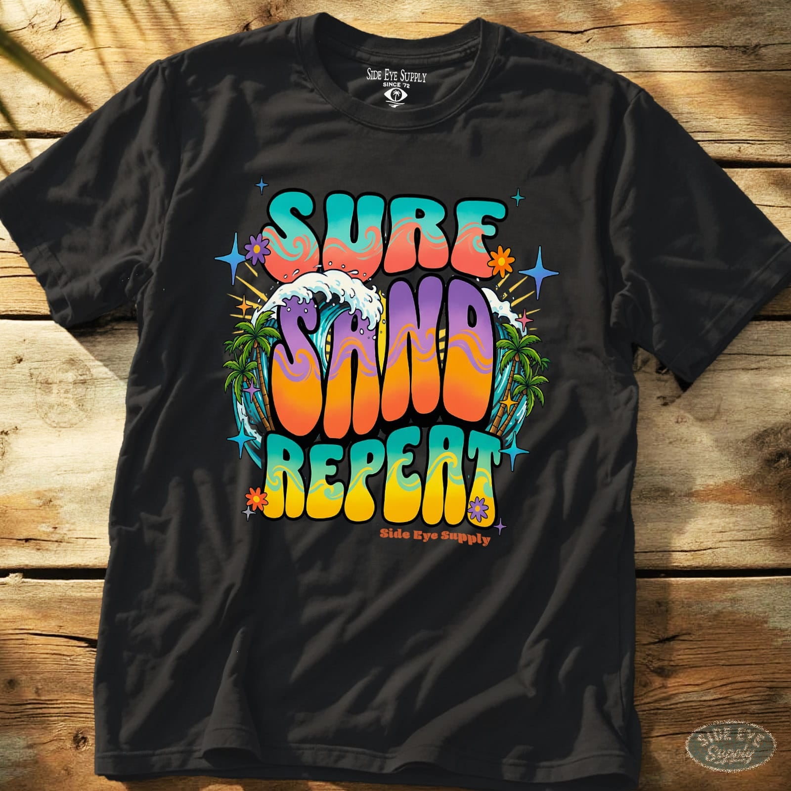 Surf. Sand. Repeat Tee Black / S - by Side Eye Supply - Surf Beach Life Apparel