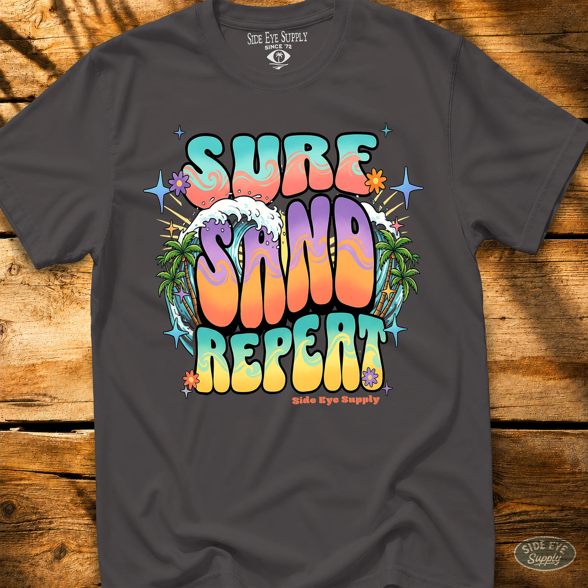 Surf. Sand. Repeat Tee Charcoal / S - by Side Eye Supply - Surf Beach Life Apparel