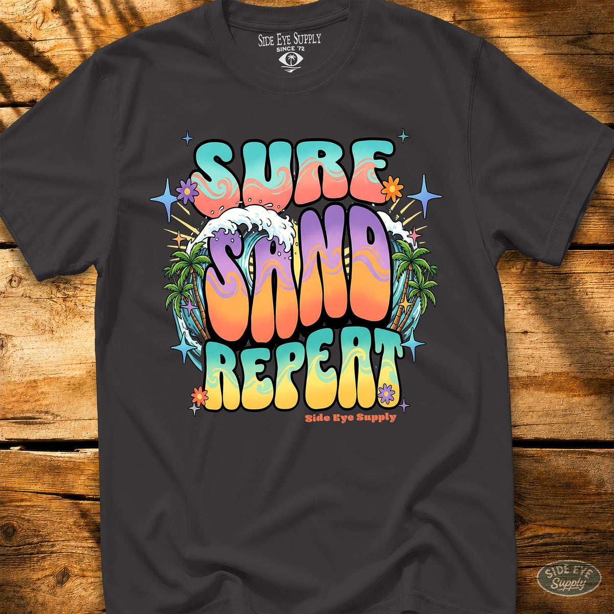 Surf. Sand. Repeat Tee Black / S - by Side Eye Supply - Surf Beach Life Apparel