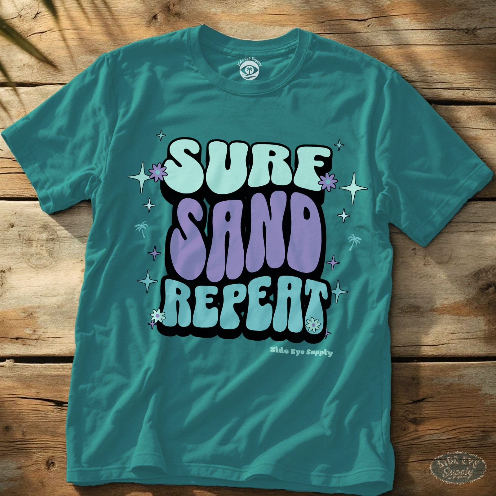 Surf, Sand. Repeat Tee (Purple Clouds Edition) Tropical Blue / S - by Side Eye Supply - Surf Beach Life Apparel