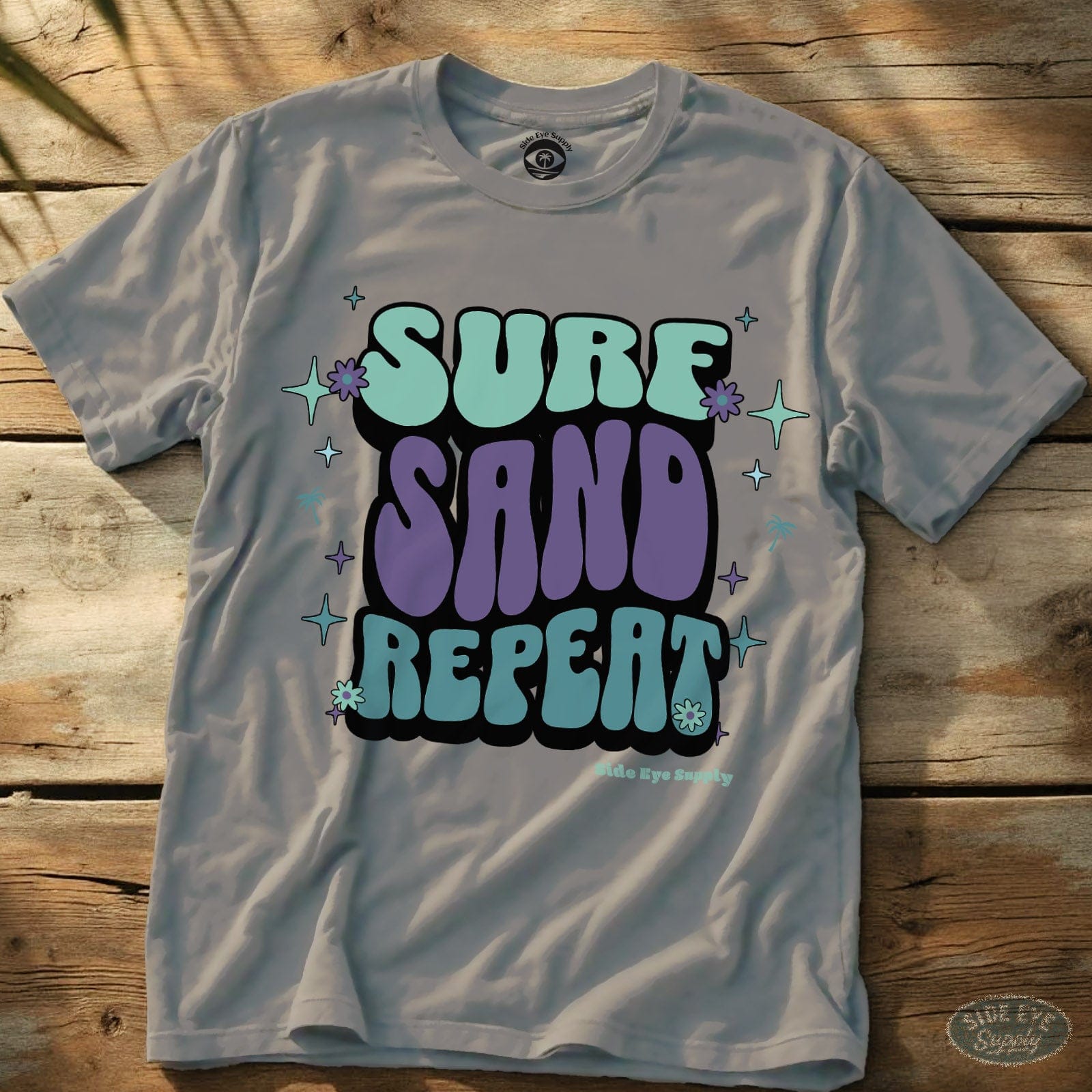 Surf, Sand. Repeat Tee (Purple Clouds Edition) Ice Grey / S - by Side Eye Supply - Surf Beach Life Apparel