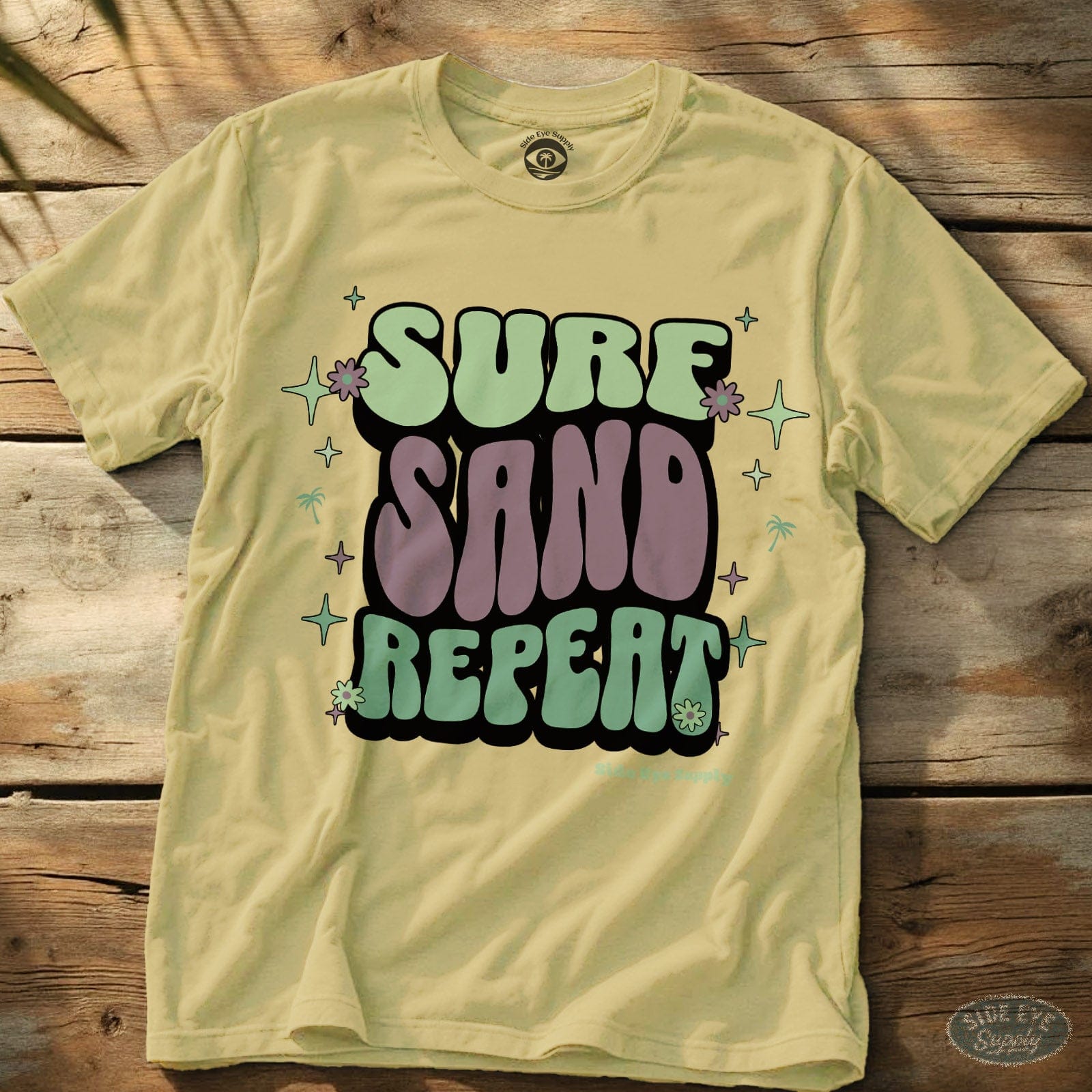 Surf, Sand. Repeat Tee (Purple Clouds Edition) Cornsilk / S - by Side Eye Supply - Surf Beach Life Apparel