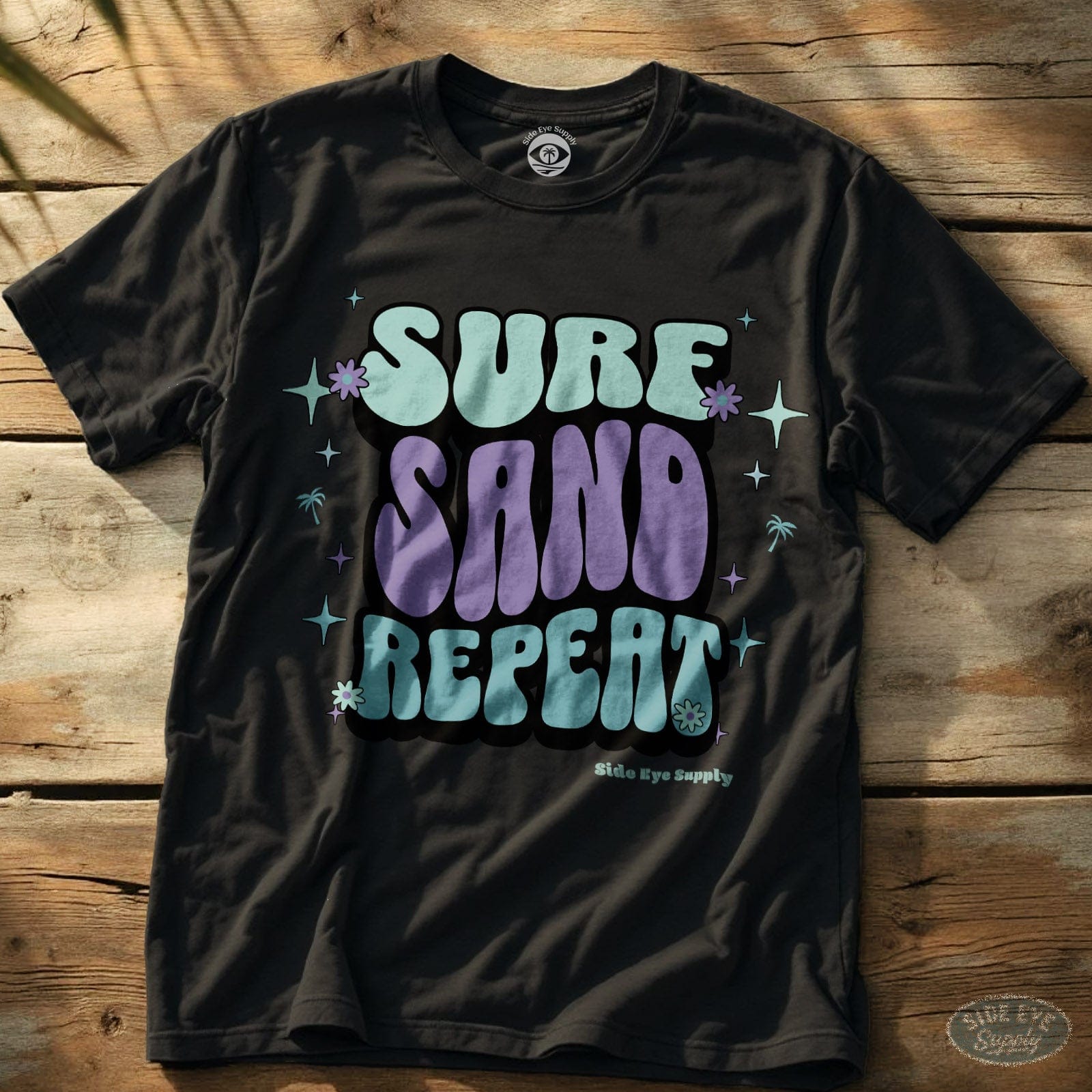 Surf, Sand. Repeat Tee (Purple Clouds Edition) Black / S - by Side Eye Supply - Surf Beach Life Apparel