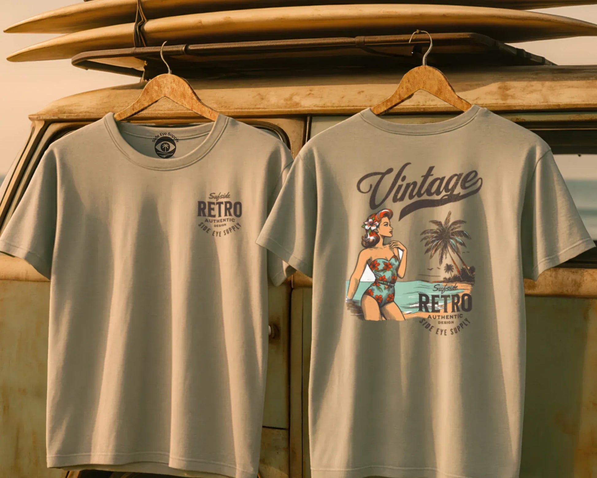 Surfside Retro Tee Sand / S - by Side Eye Supply - Surf Beach Life Apparel