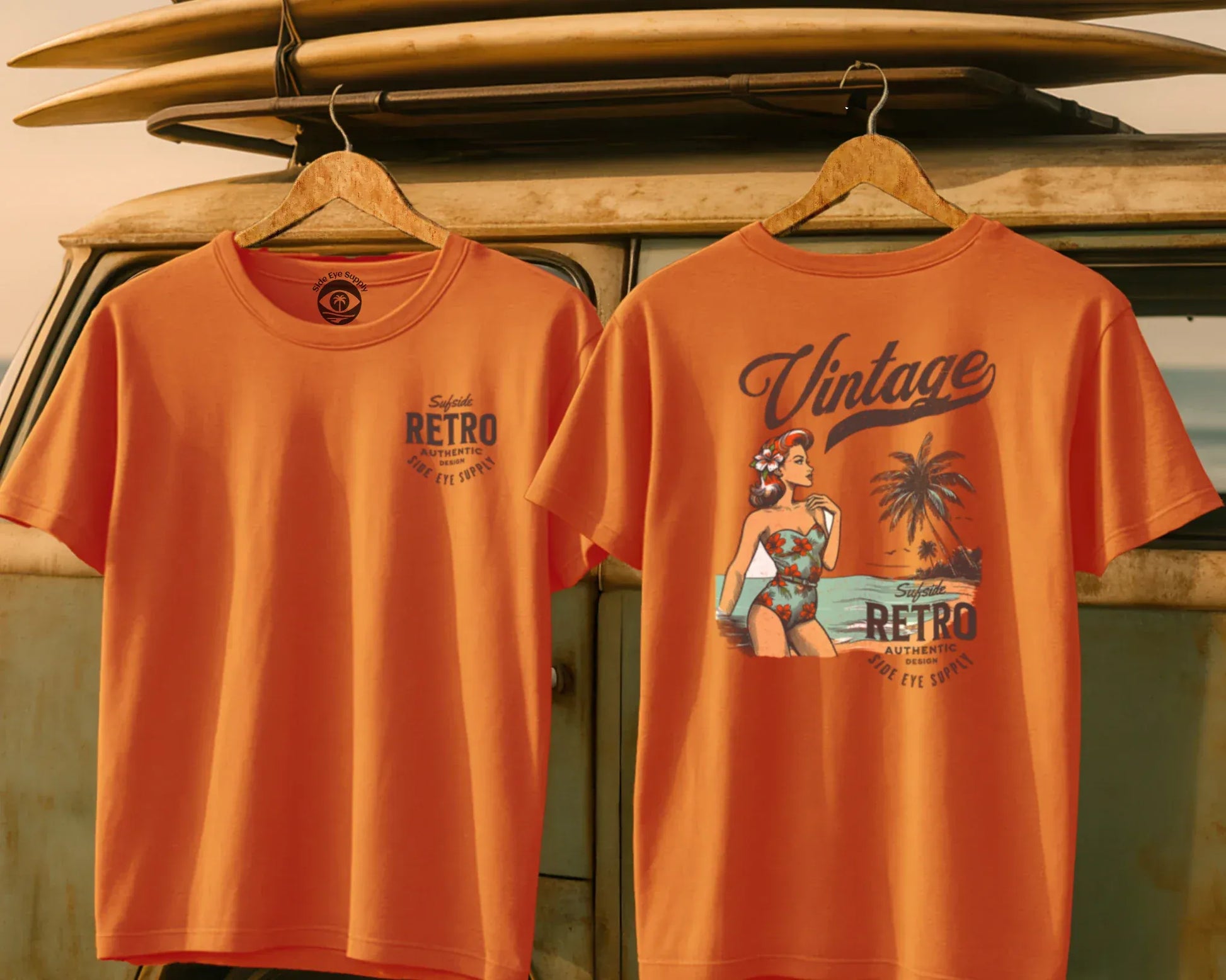 Surfside Retro Tee Orange / S - by Side Eye Supply - Surf Beach Life Apparel