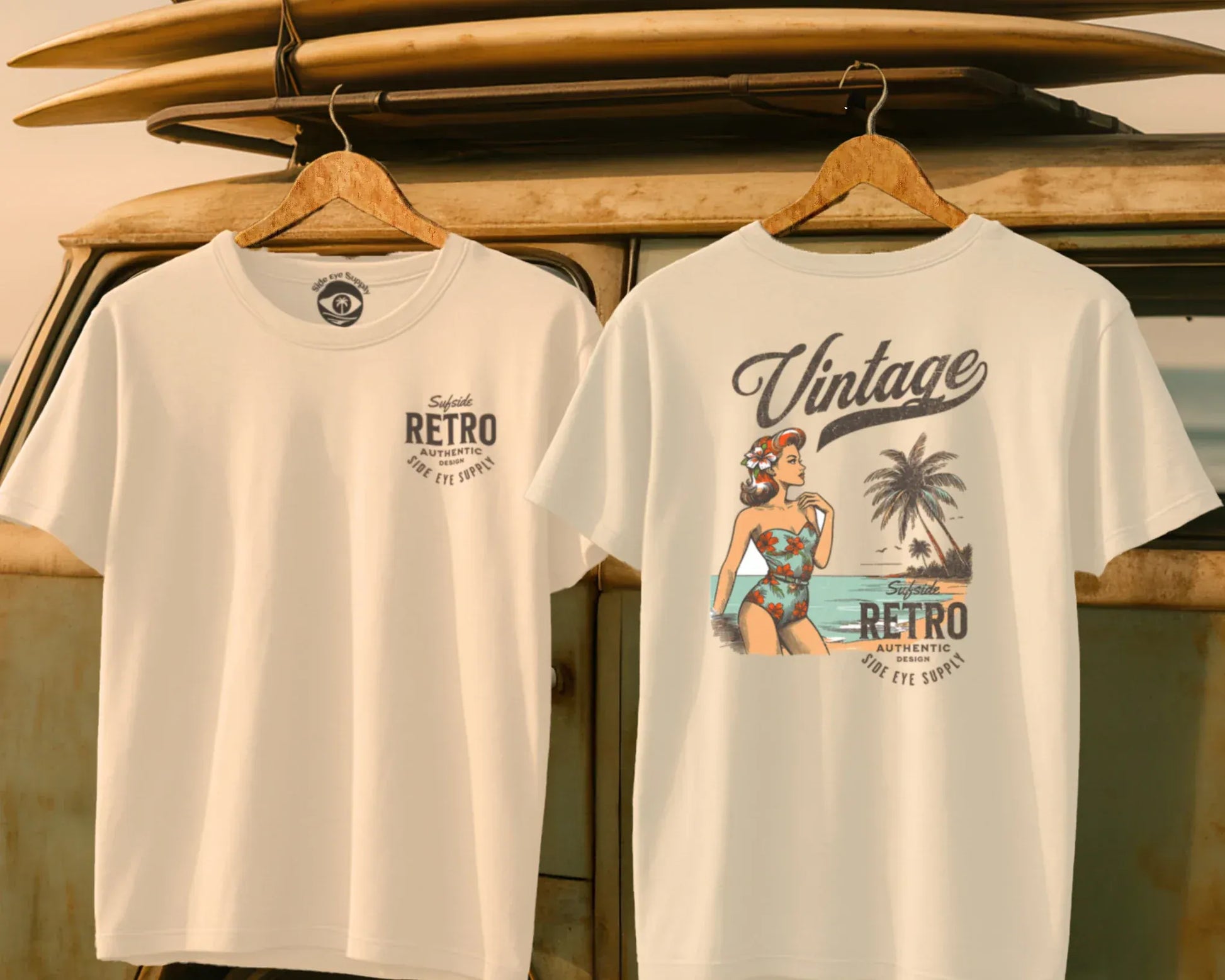 Surfside Retro Tee Natural / S - by Side Eye Supply - Surf Beach Life Apparel