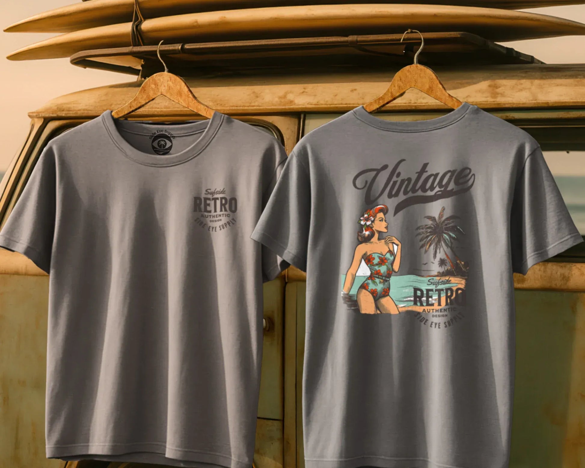 Surfside Retro Tee Ice Grey / S - by Side Eye Supply - Surf Beach Life Apparel