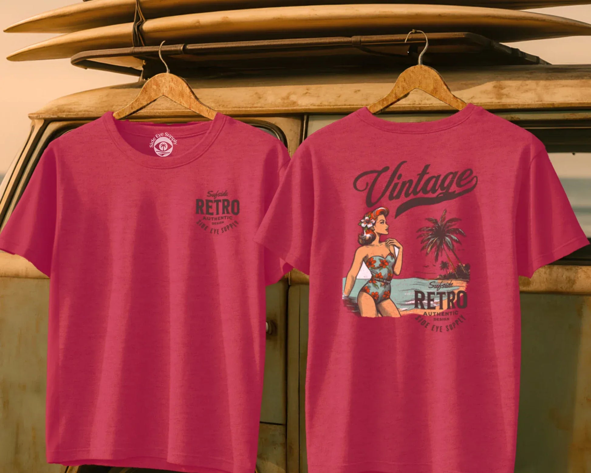Surfside Retro Tee Heather Red / S - by Side Eye Supply - Surf Beach Life Apparel