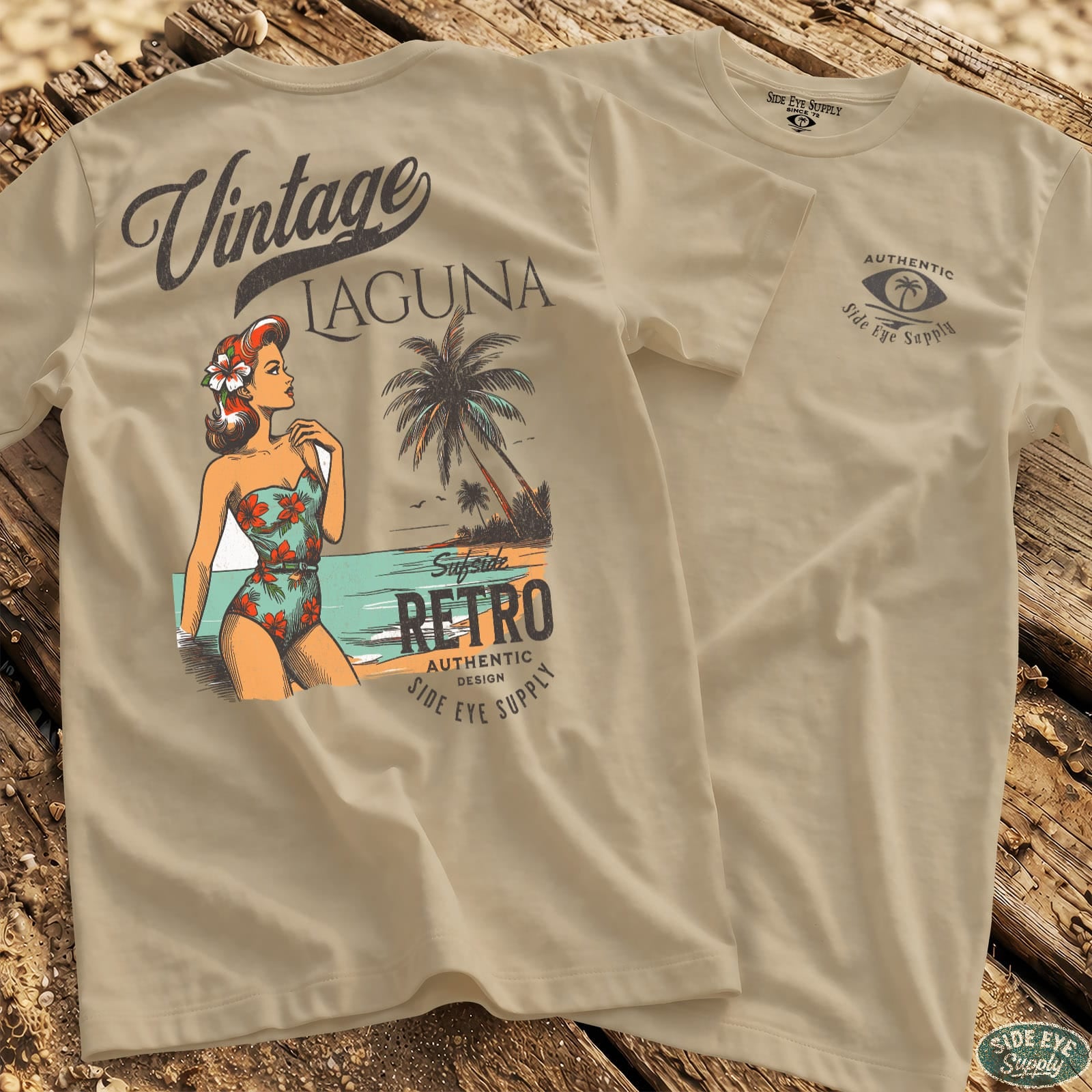 Surfside Retro Tee Natural / S - by Side Eye Supply - Surf Beach Life Apparel