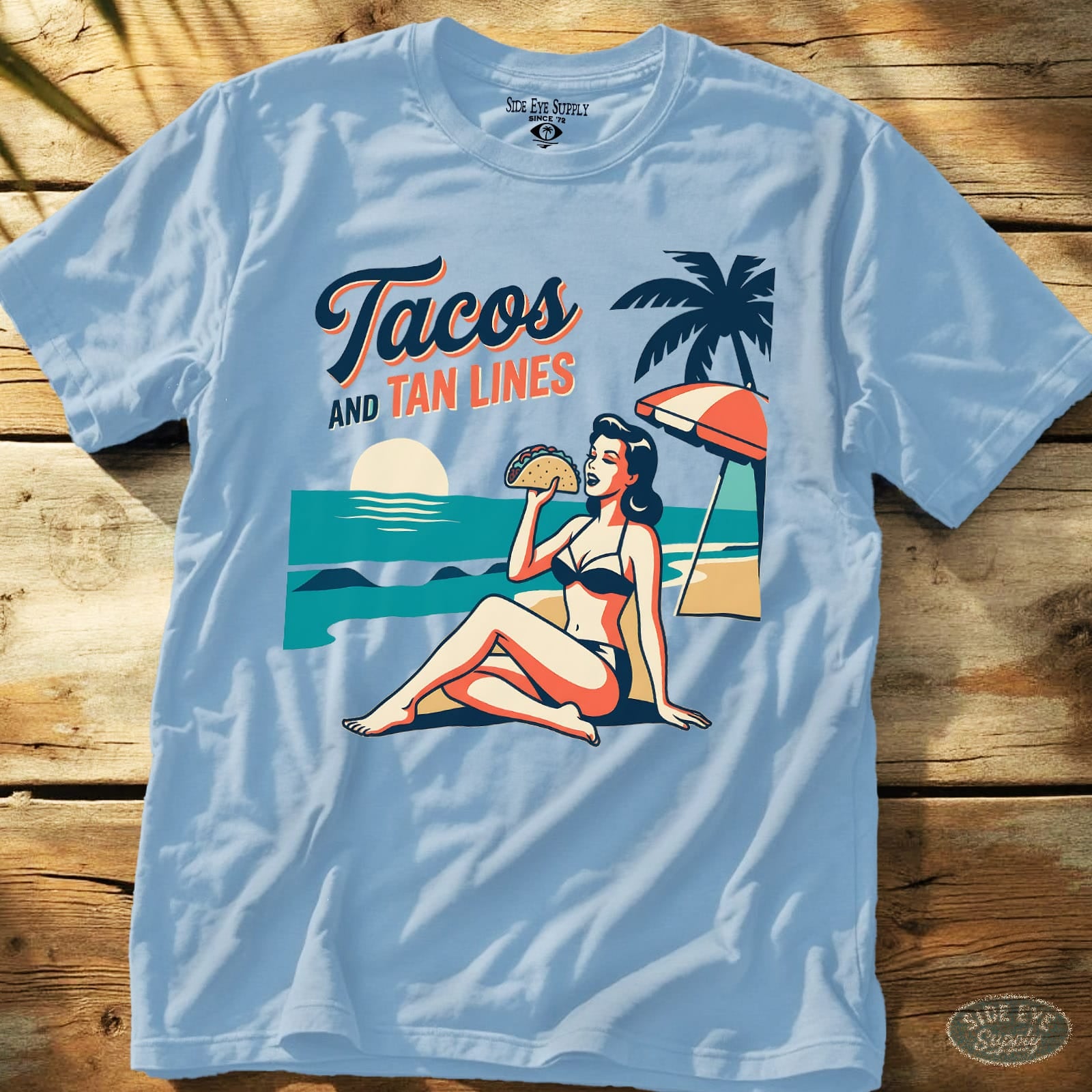 Tacos and Tan Lines Tee Light Blue / S - by Side Eye Supply - Surf Beach Life Apparel