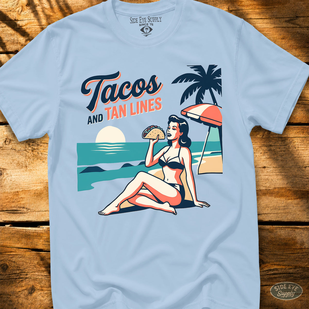 Tacos and Tan Lines Tee Light Blue / S - by Side Eye Supply - Surf Beach Life Apparel