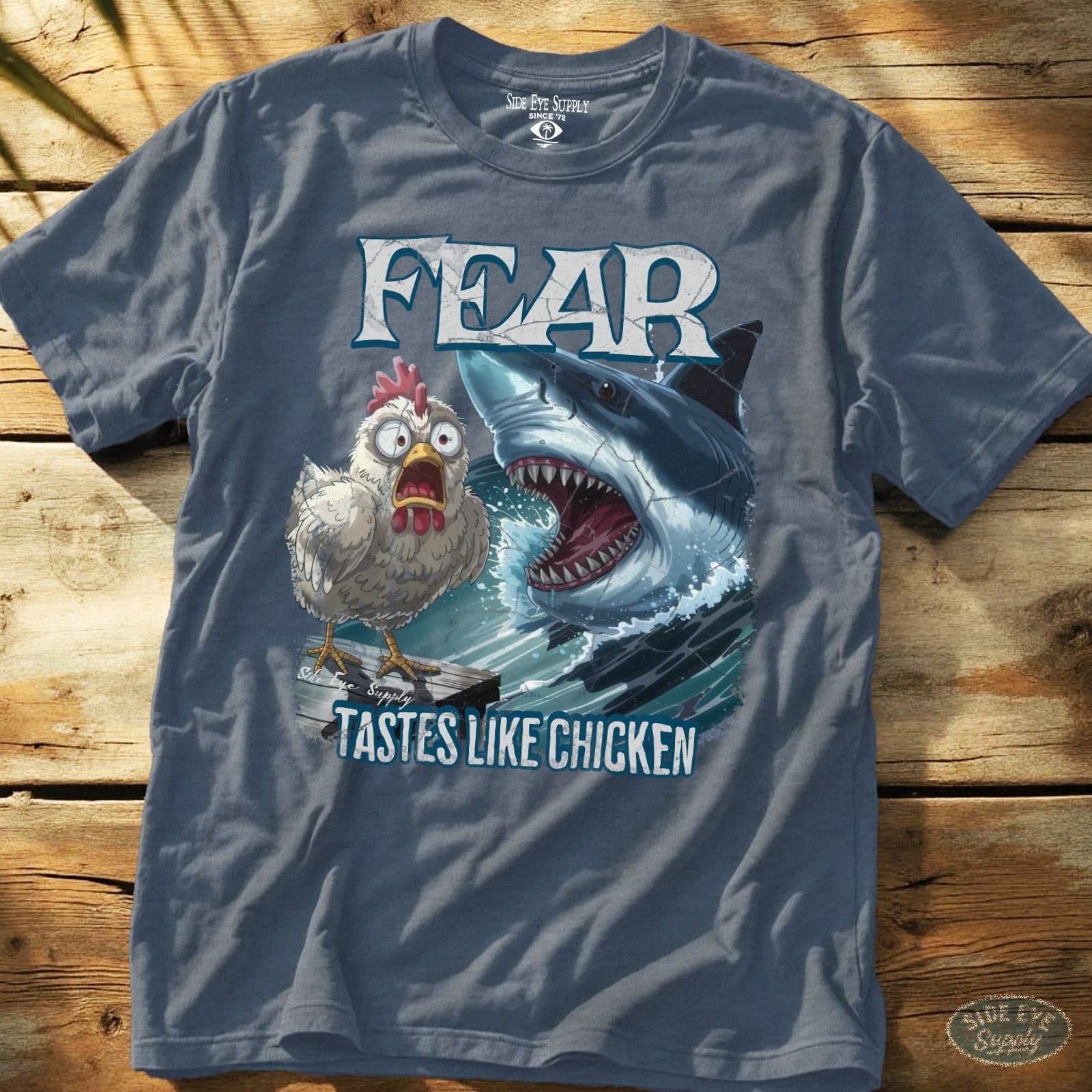 Tastes Like Chicken Tee Heather Indigo / S - by Side Eye Supply - Surf Beach Life Apparel