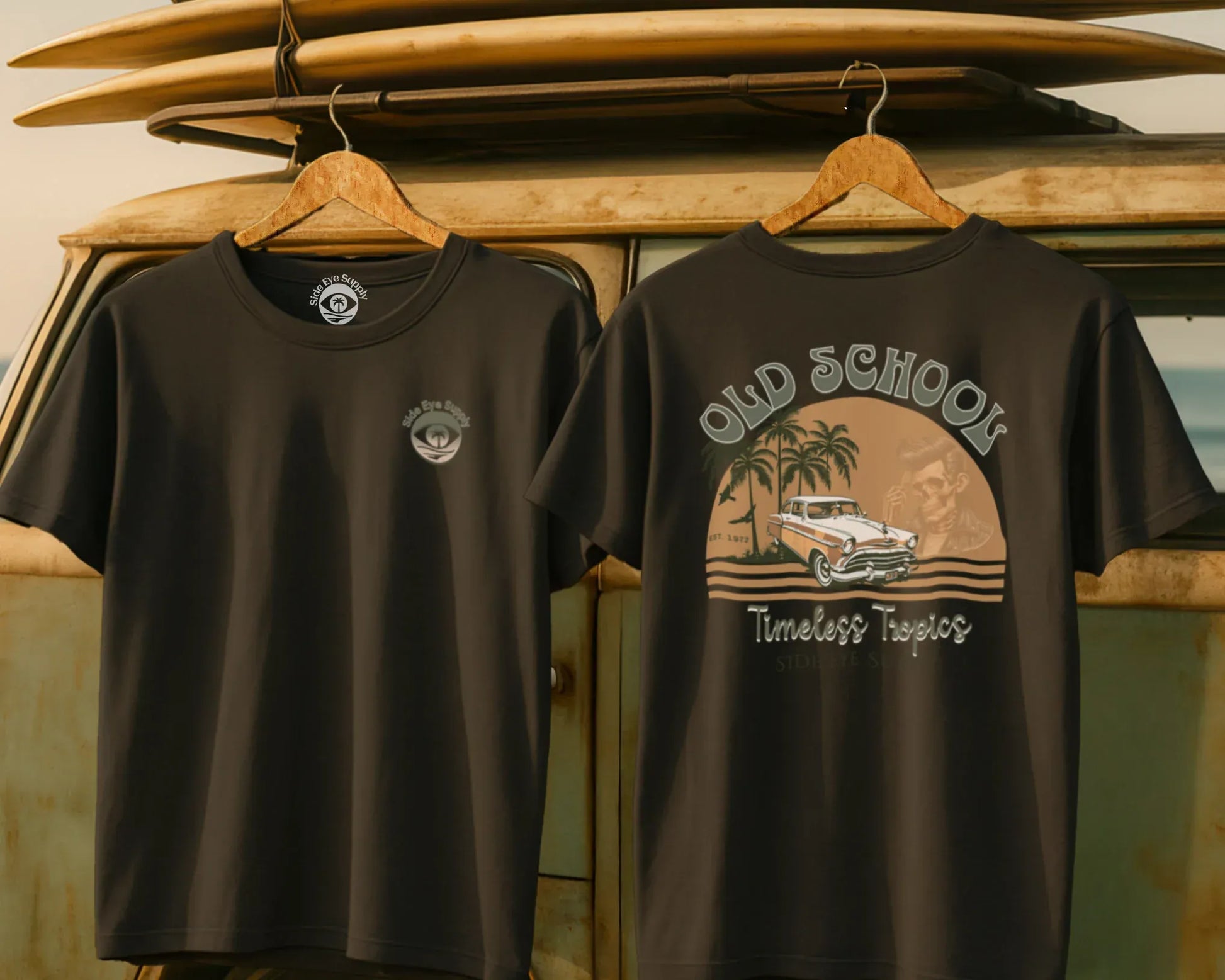 Timeless Tropics Tee Charcoal / S - by Side Eye Supply - Surf Beach Life Apparel