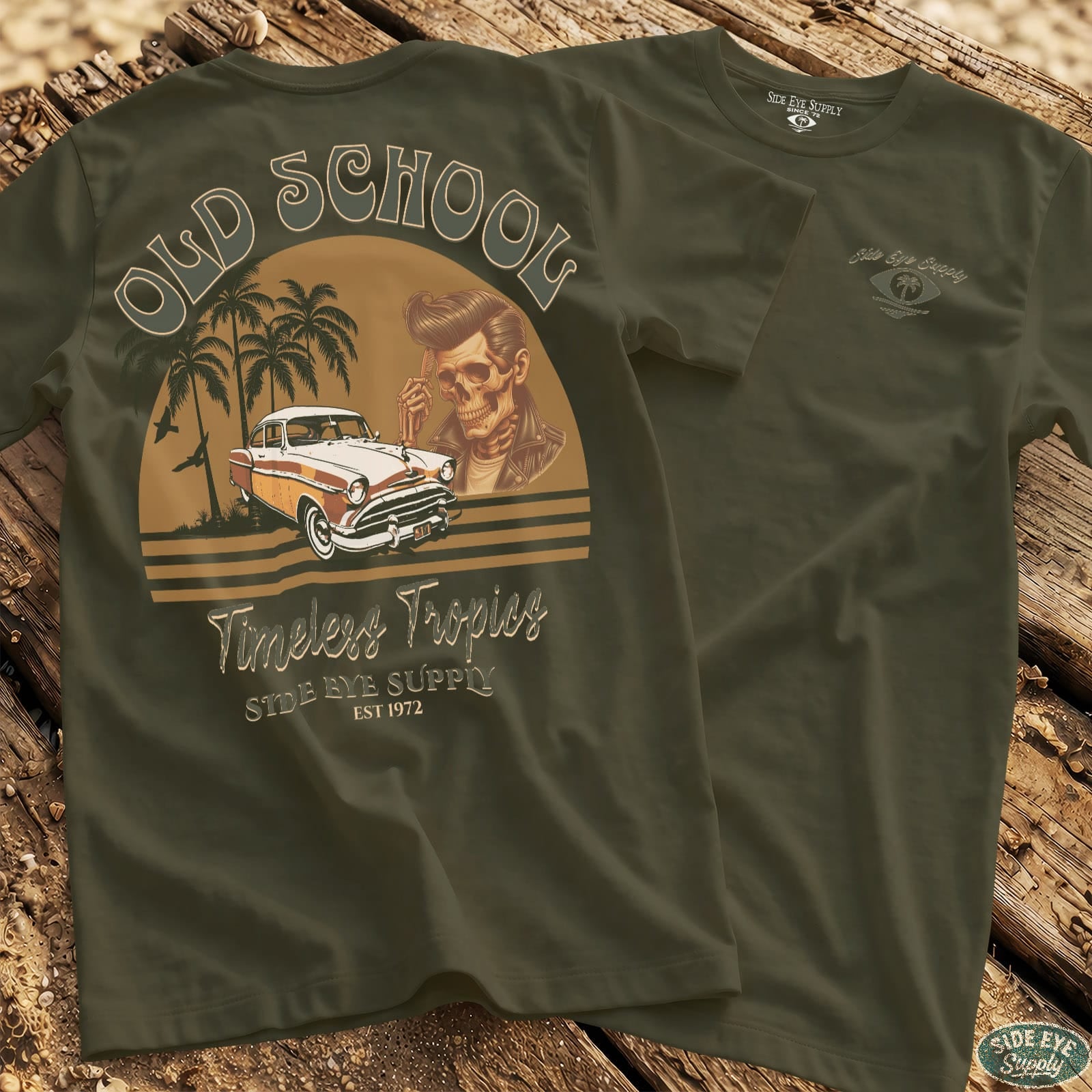 Timeless Tropics Tee Military Green / S - by Side Eye Supply - Surf Beach Life Apparel
