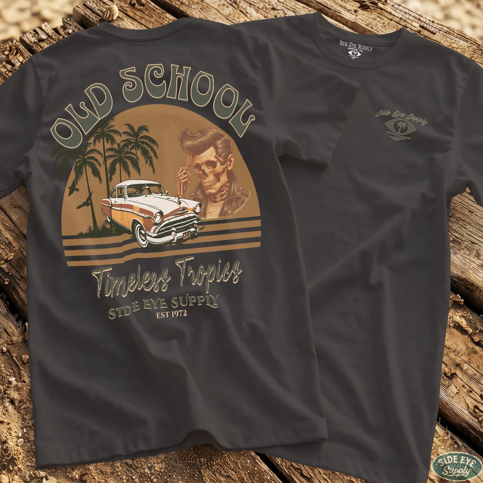 Timeless Tropics Tee Charcoal / S - by Side Eye Supply - Surf Beach Life Apparel