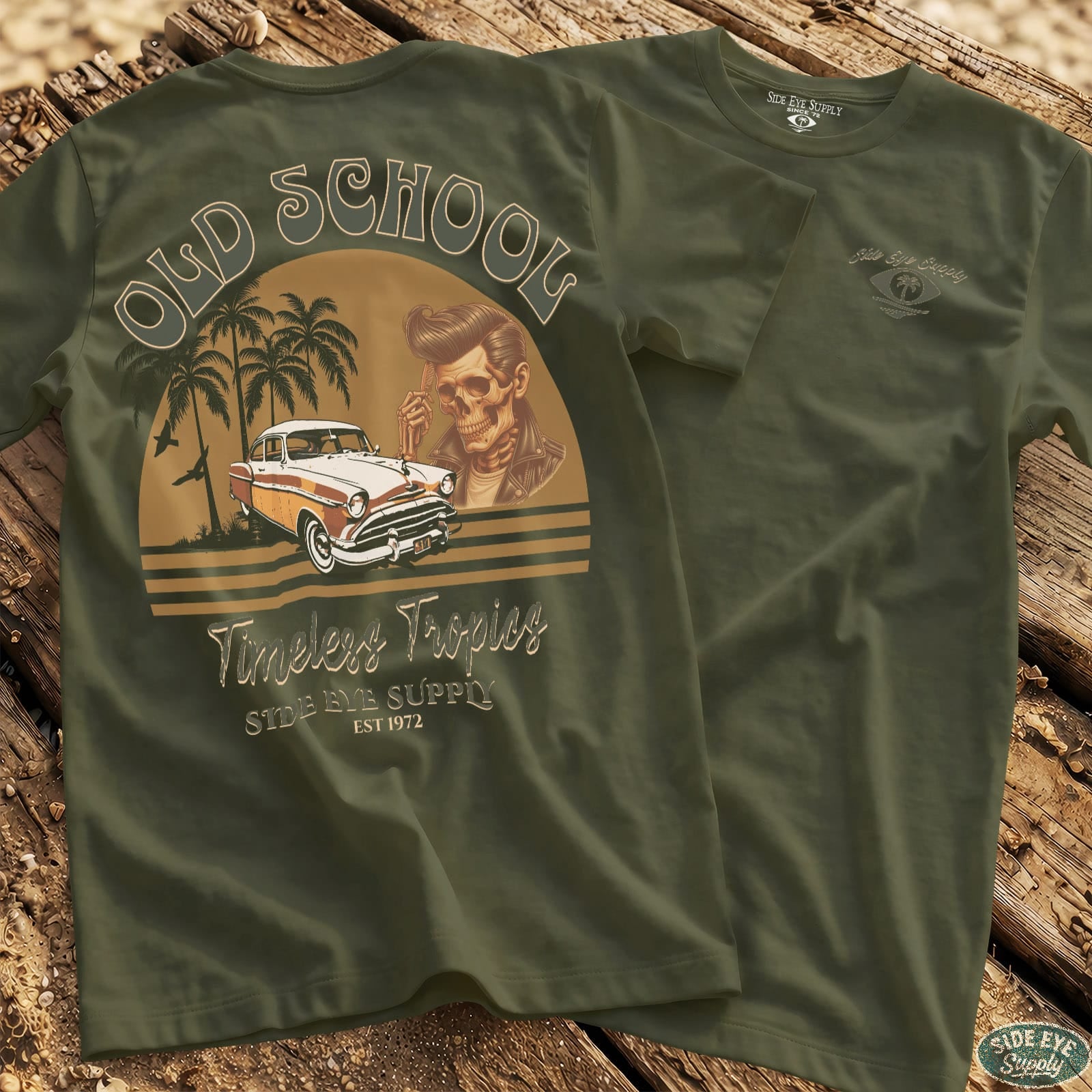 Timeless Tropics Tee Military Green / S - by Side Eye Supply - Surf Beach Life Apparel