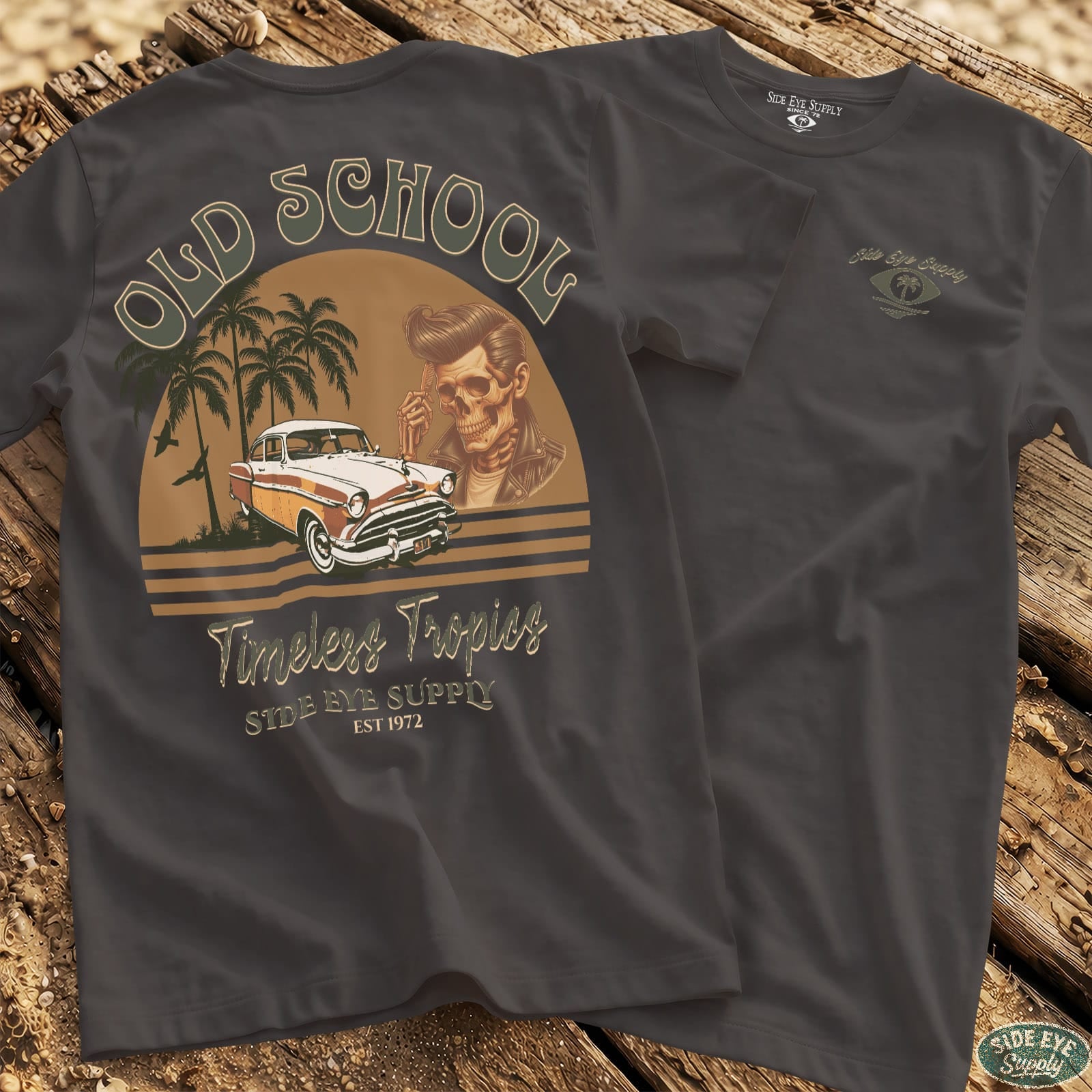Timeless Tropics Tee Charcoal / S - by Side Eye Supply - Surf Beach Life Apparel