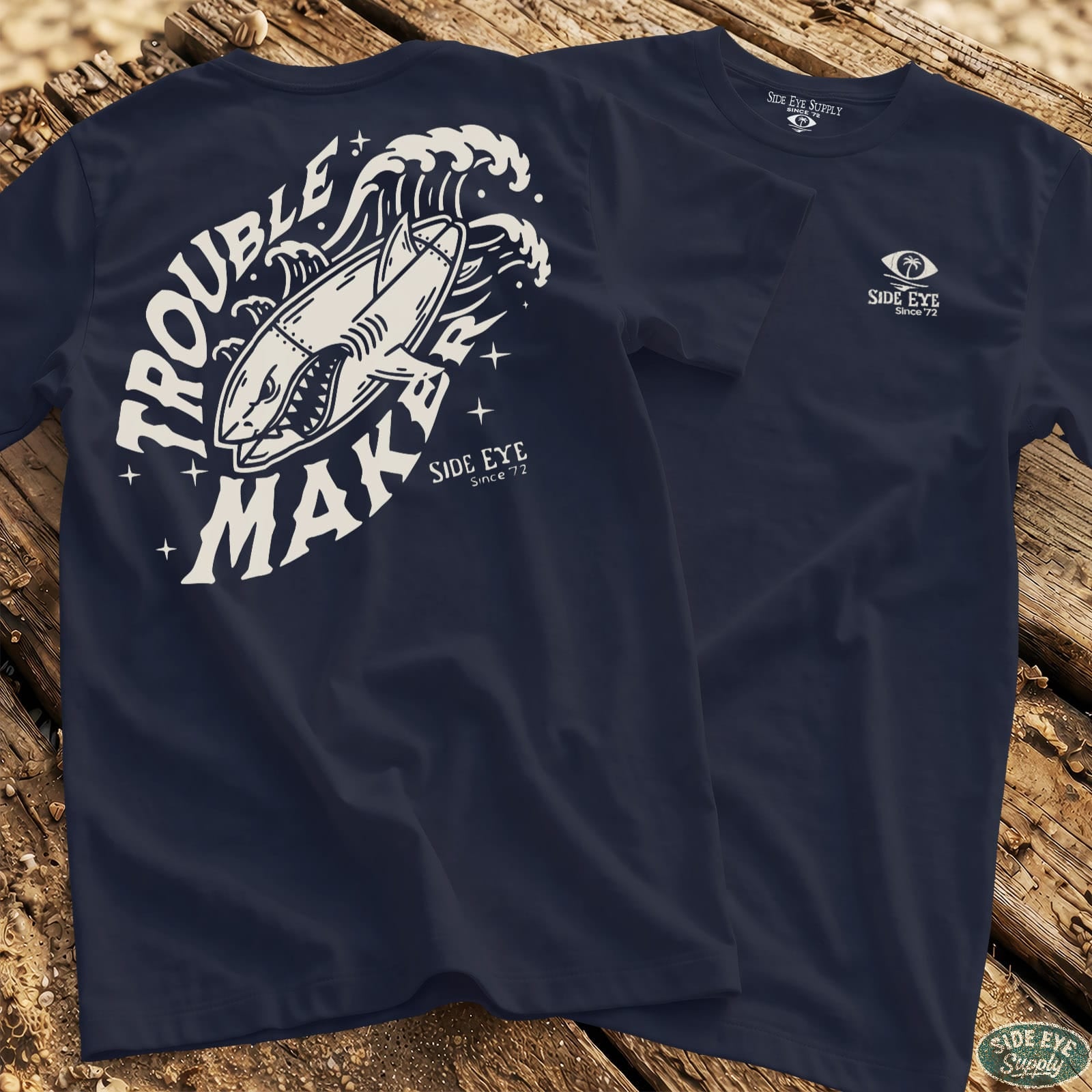 Trouble Maker Tee Navy / S - by Side Eye Supply - Surf Beach Life Apparel