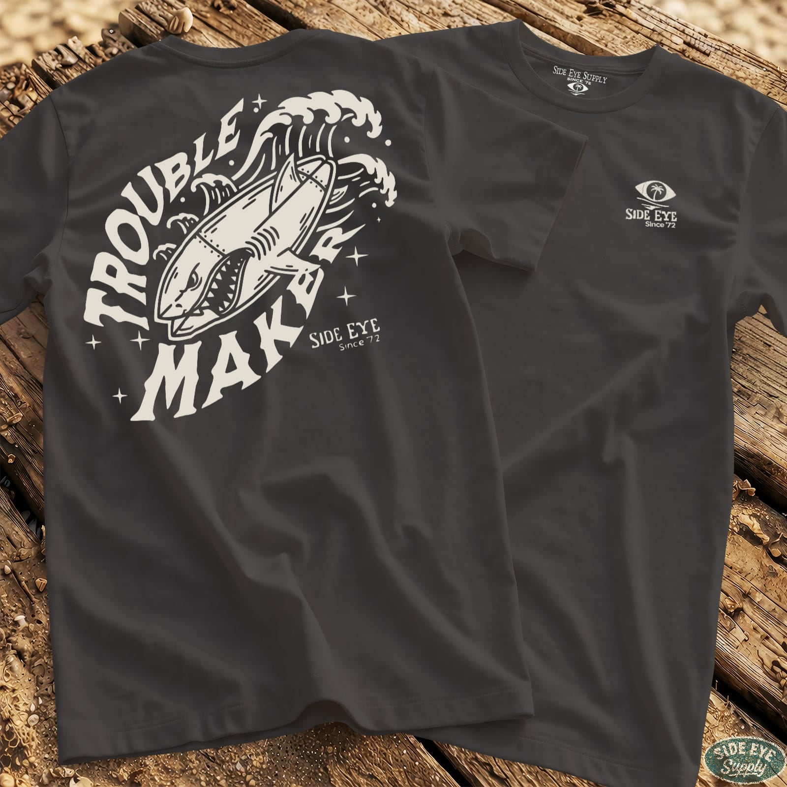 Trouble Maker Tee Charcoal / S - by Side Eye Supply - Surf Beach Life Apparel
