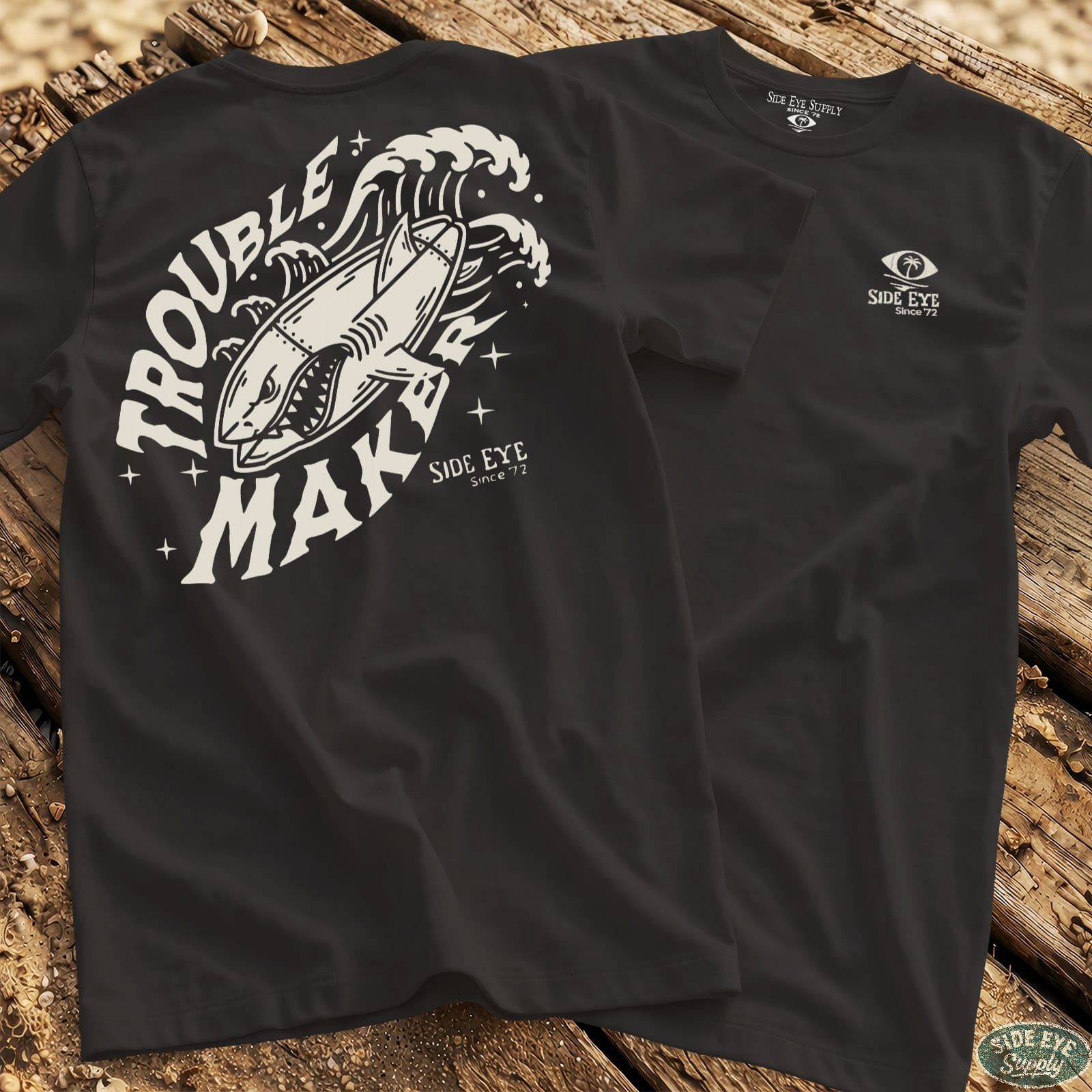 Trouble Maker Tee Black / S - by Side Eye Supply - Surf Beach Life Apparel