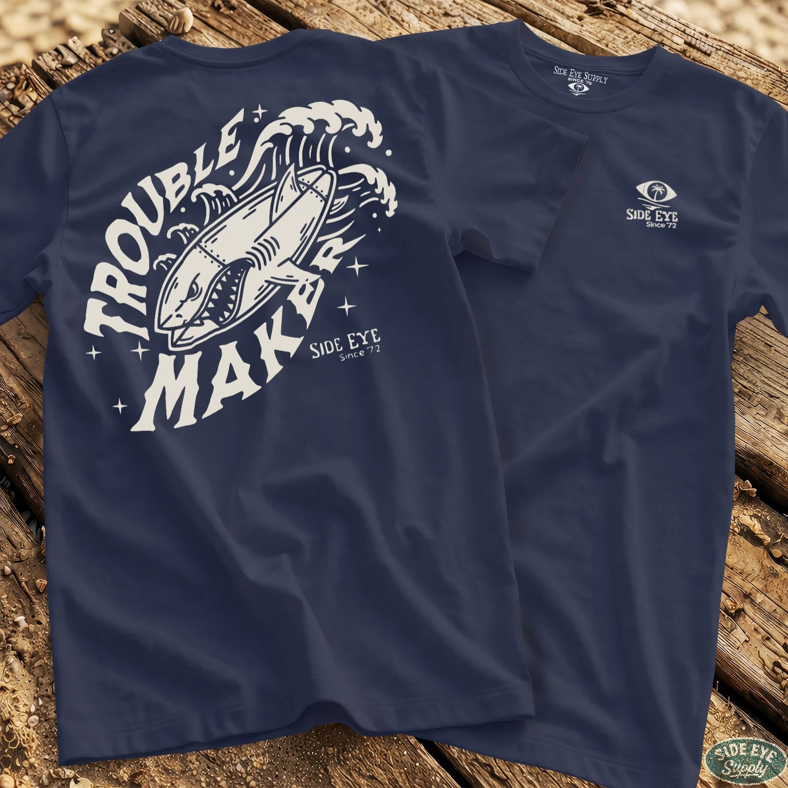 Trouble Maker Tee Navy / S - by Side Eye Supply - Surf Beach Life Apparel